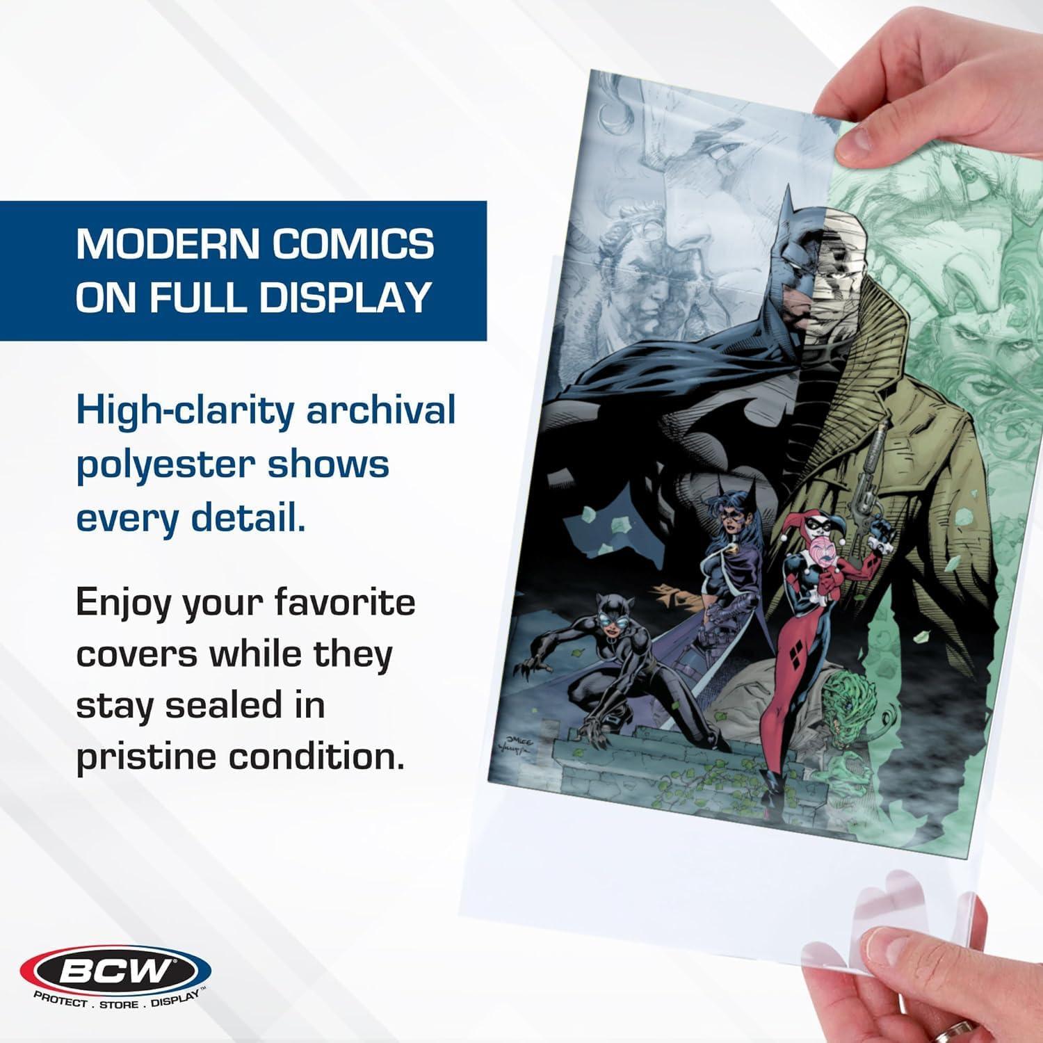 image:imageBCW CurrentModern Comic Mylar Archivals 2 MIL 50 Count Pack Archival Comic Book Bags Standard Size 7 x 105 Inches Secure 15 Inch Flap Protective Covers for Comic Book Collectors50 Pack