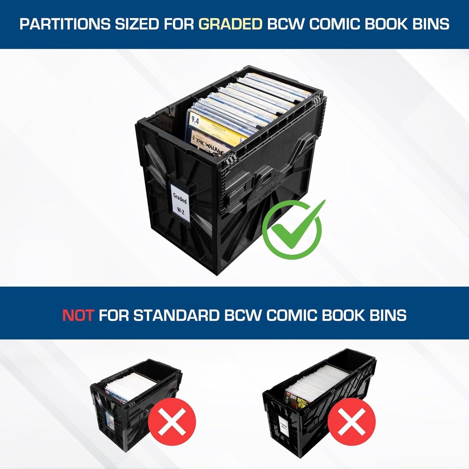 image:imageBCW Graded Comic Bin Partitions Black 6 Pack Exclusive Organizer Graded Comic Book Bins only not for standard bins Notched and Tabbed Dividers