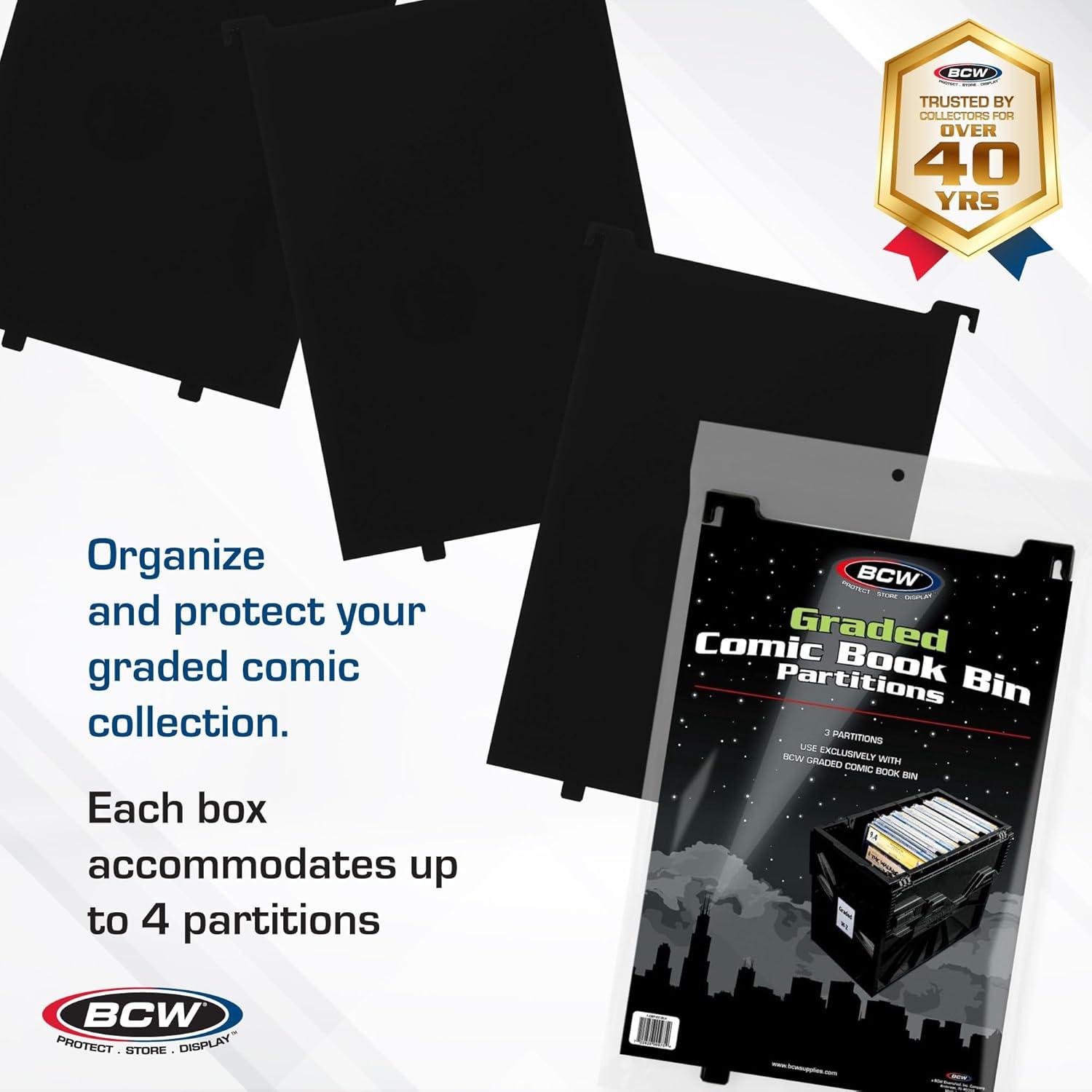 image:imageBCW Graded Comic Bin Partitions Black 6 Pack Exclusive Organizer Graded Comic Book Bins only not for standard bins Notched and Tabbed Dividers