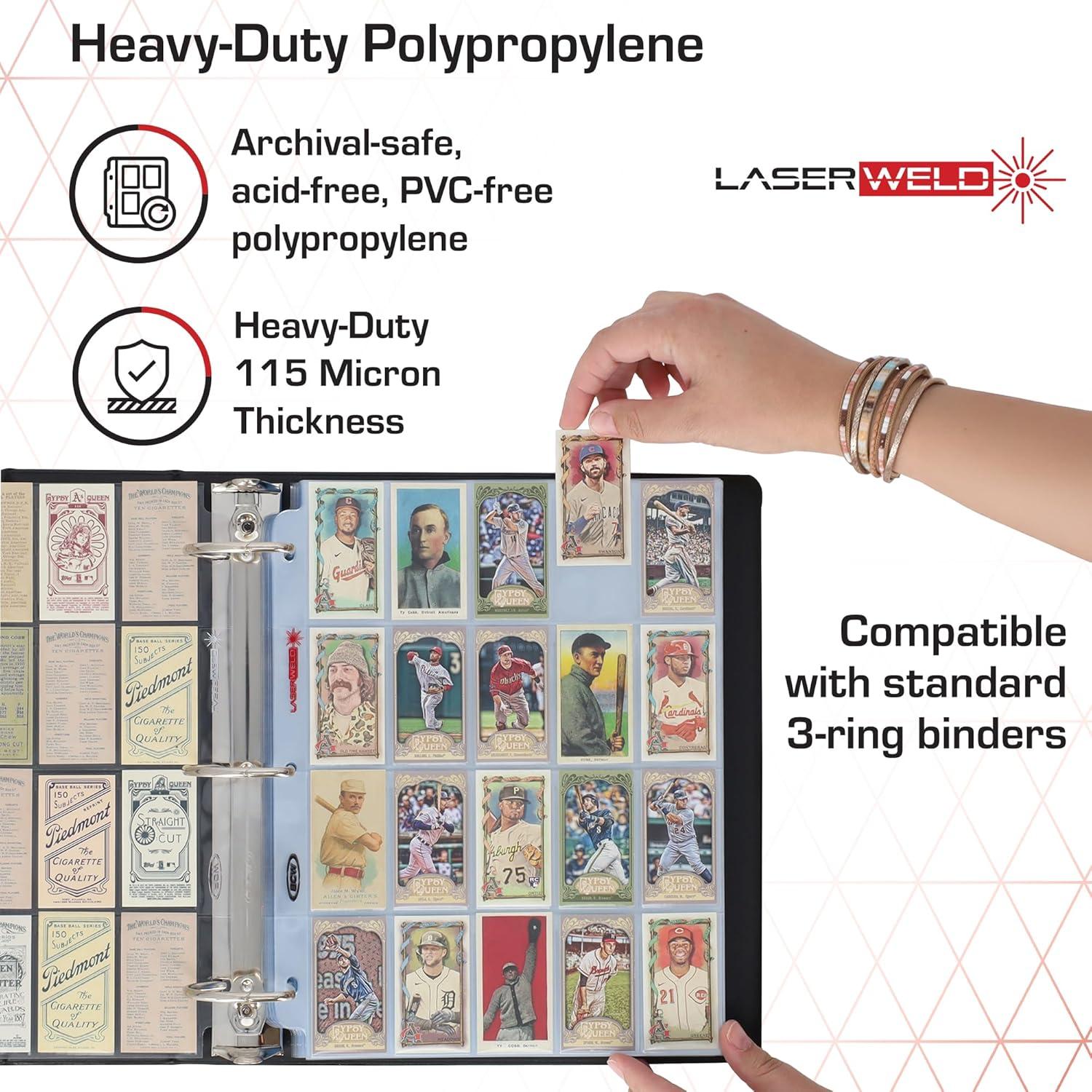 image:imageBCW LaserWeld 20Pocket Tobacco Card Pages  50 Pack  Archival Storage Sheets for T206 amp Vintage Mini Cards  Tobacco Card Holder Pages for 3Ring Binders  LaserWelded Trading Card Sheets100 Pack