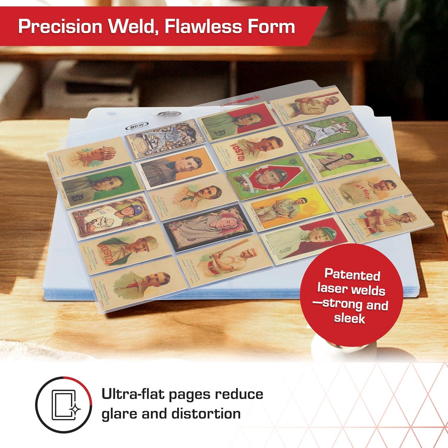 image:imageBCW LaserWeld 20Pocket Tobacco Card Pages 50 Pack Archival Storage Sheets for T206 amp Vintage Mini Cards Tobacco Card Holder Pages for 3Ring Binders LaserWelded Trading Card Sheets50 Pack
