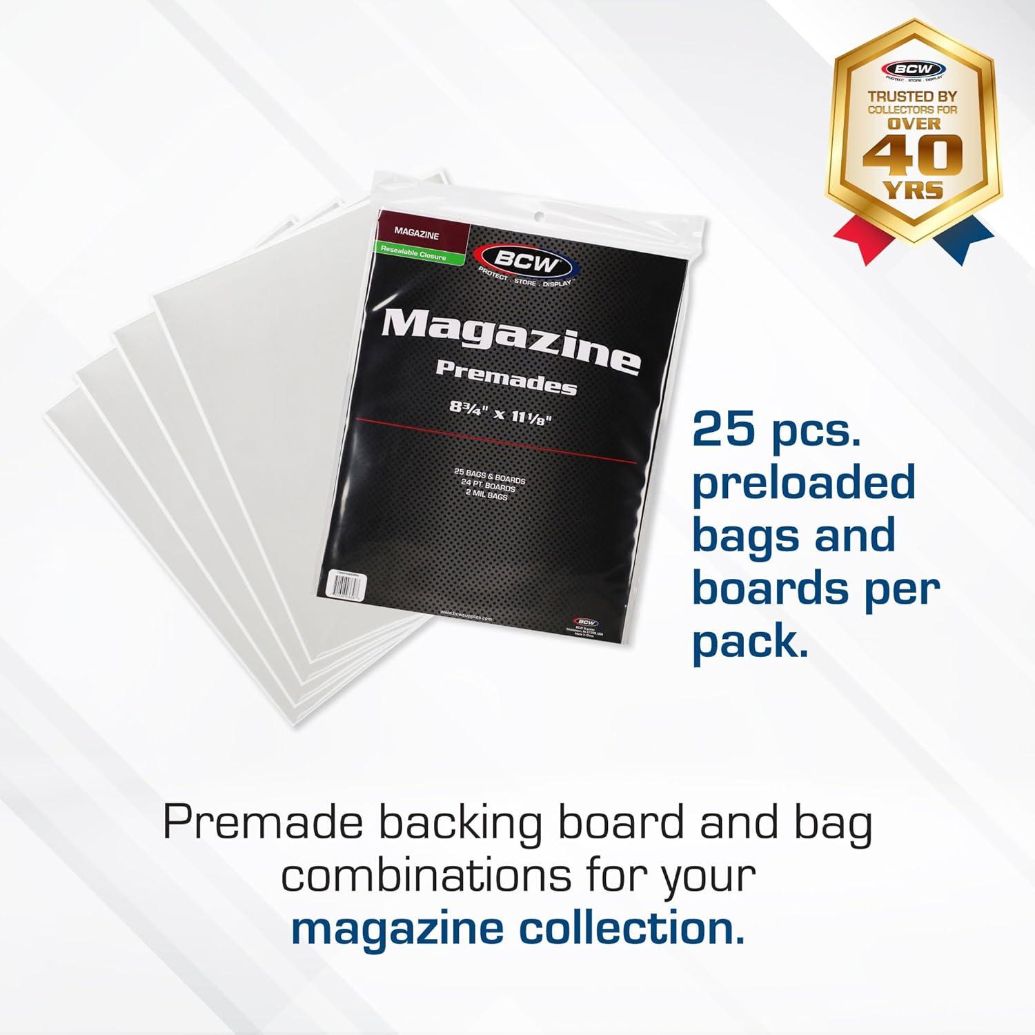 image:imageBCW Magazine Bags and Boards 25 Pack Premade Resealable Magazine Protectors Standard Size 8 x 11 Magazine Sleeves and Boards PreLoaded for Storage and Display25