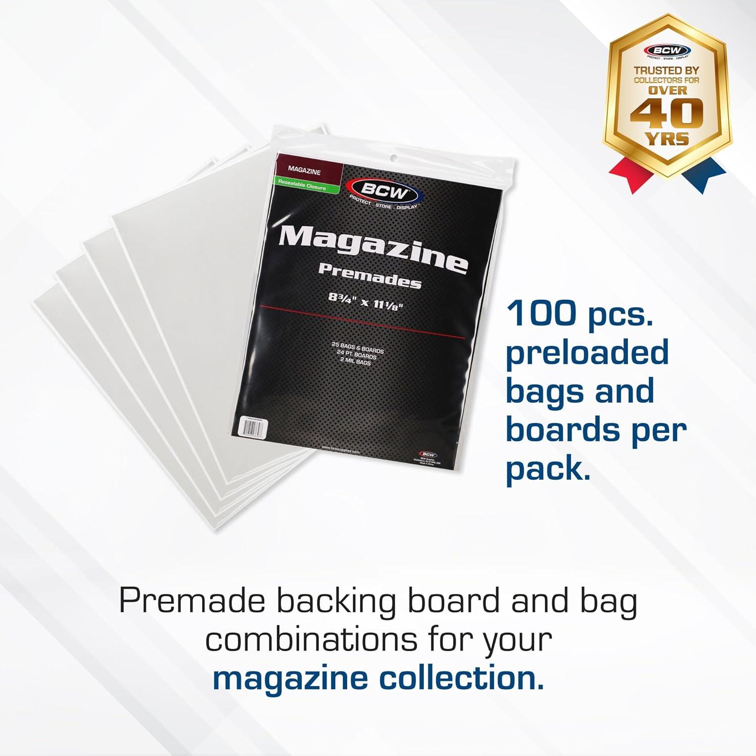 image:imageBCW Magazine Bags and Boards 25 Pack Premade Resealable Magazine Protectors Standard Size 8 x 11 Magazine Sleeves and Boards PreLoaded for Storage and Display100