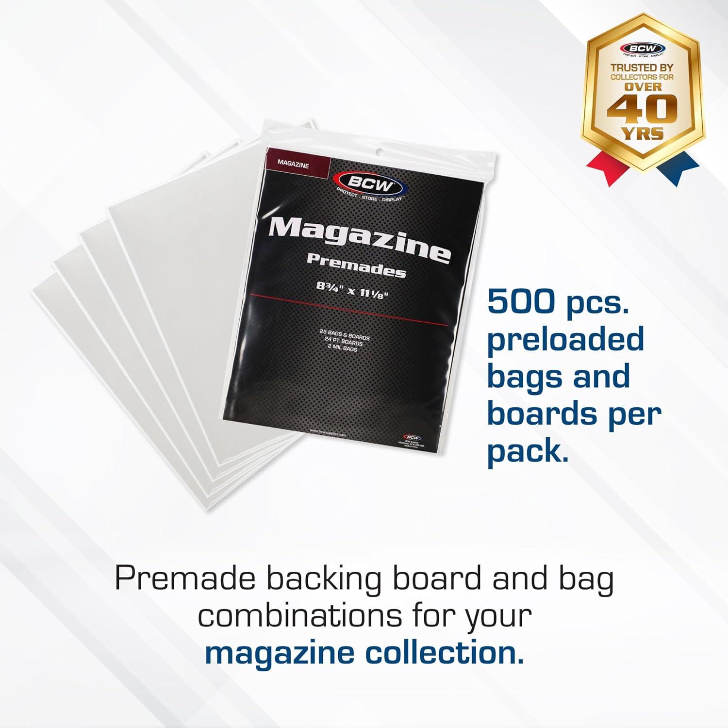image:imageBCW Magazine Bags and Boards 25 Pack Premade Resealable Magazine Protectors Standard Size 8 x 11 Magazine Sleeves and Boards PreLoaded for Storage and Display500