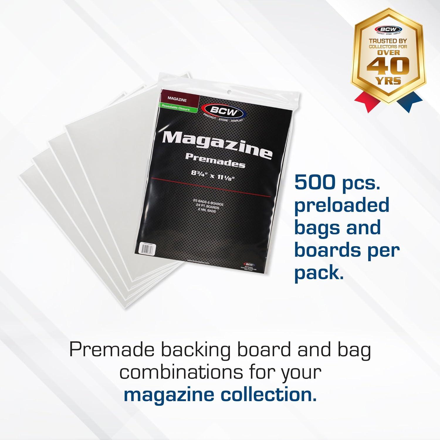 image:imageBCW Magazine Bags and Boards 25 Pack Premade Resealable Magazine Protectors Standard Size 8 x 11 Magazine Sleeves and Boards PreLoaded for Storage and Display500