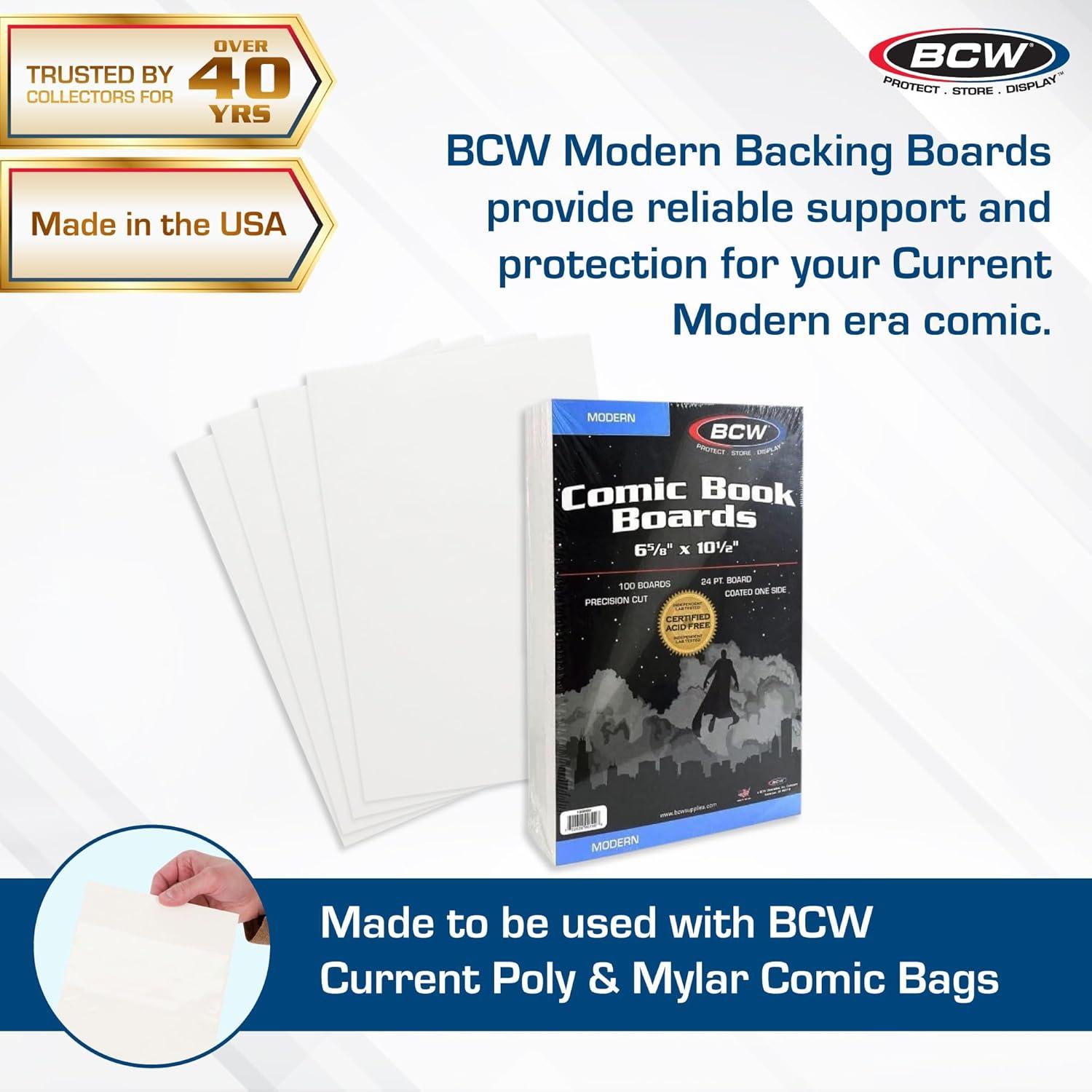 image:imageBCW Modern Comic Backing Boards 100 Pack Certified AcidFree LabTested Archival Quality Comic Book Boards Ideal for Comic Book Storage and Preservation200 Pack
