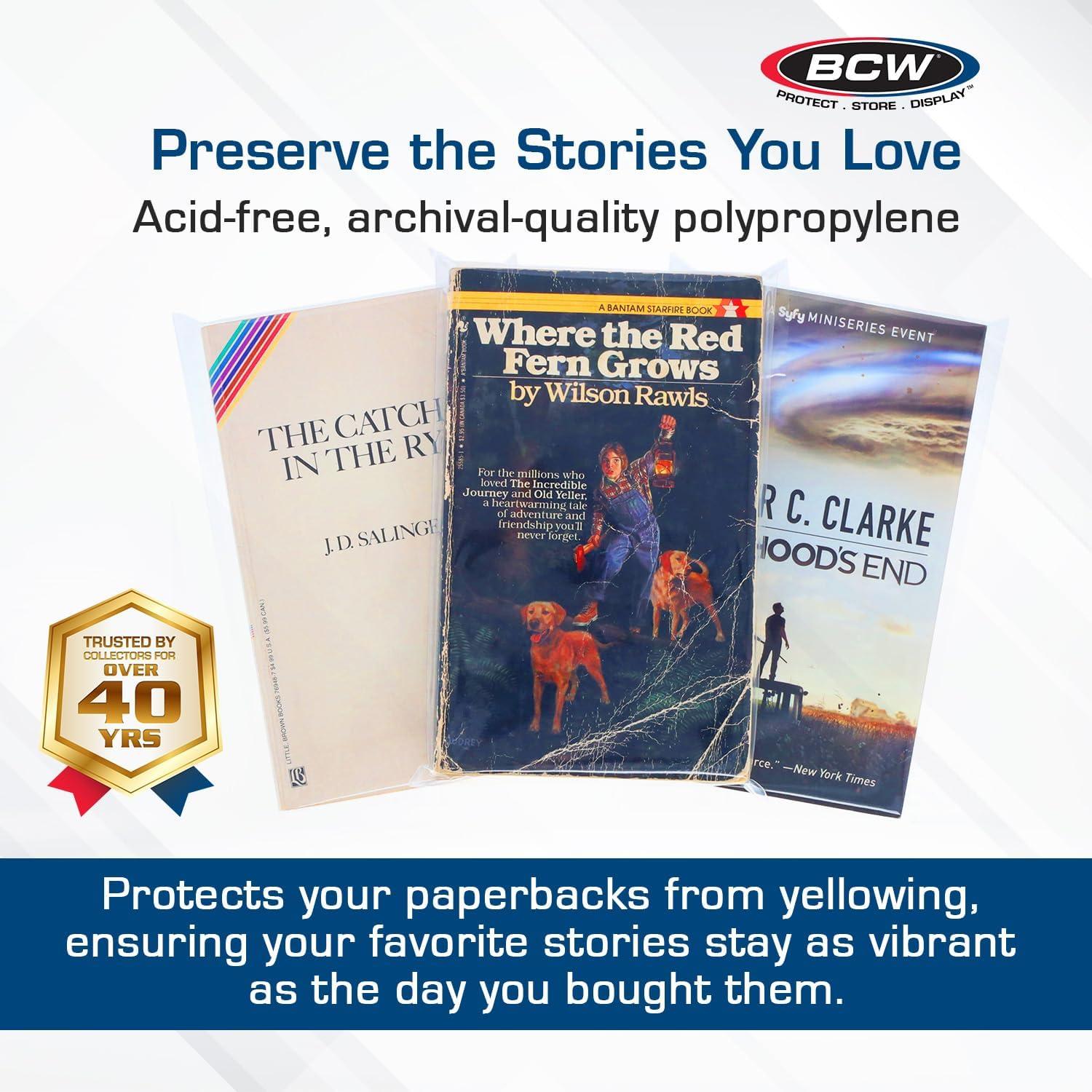 image:imageBCW Paperback Book Bags 200Pack 5 x 7 38 Inches Crystal Clear Polypropylene AcidFree Protection for Your Pocket Paperbacks Book Covers for Paperbacks200 Pack