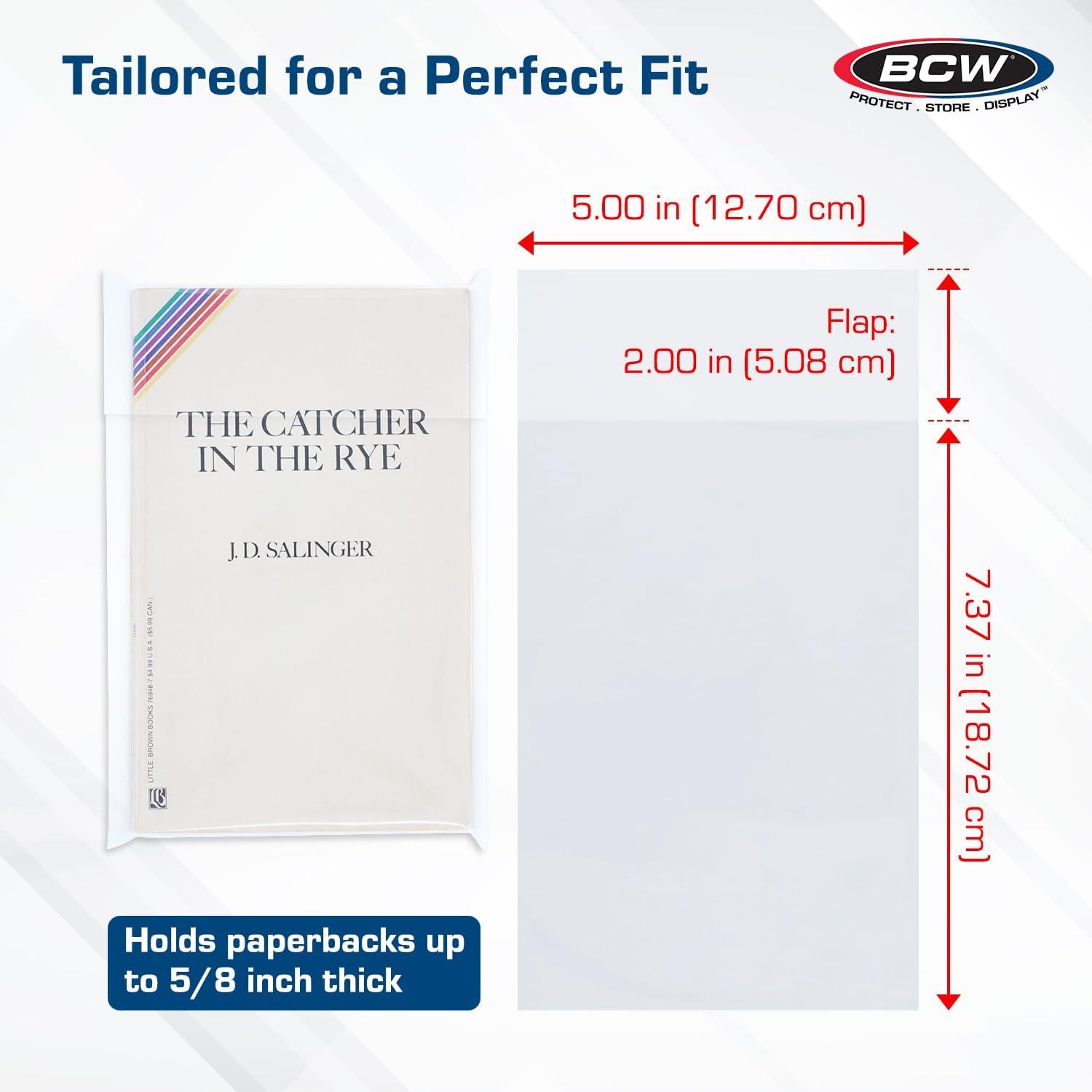 image:imageBCW Paperback Book Bags 200Pack 5 x 7 38 Inches Crystal Clear Polypropylene AcidFree Protection for Your Pocket Paperbacks Book Covers for Paperbacks200 Pack