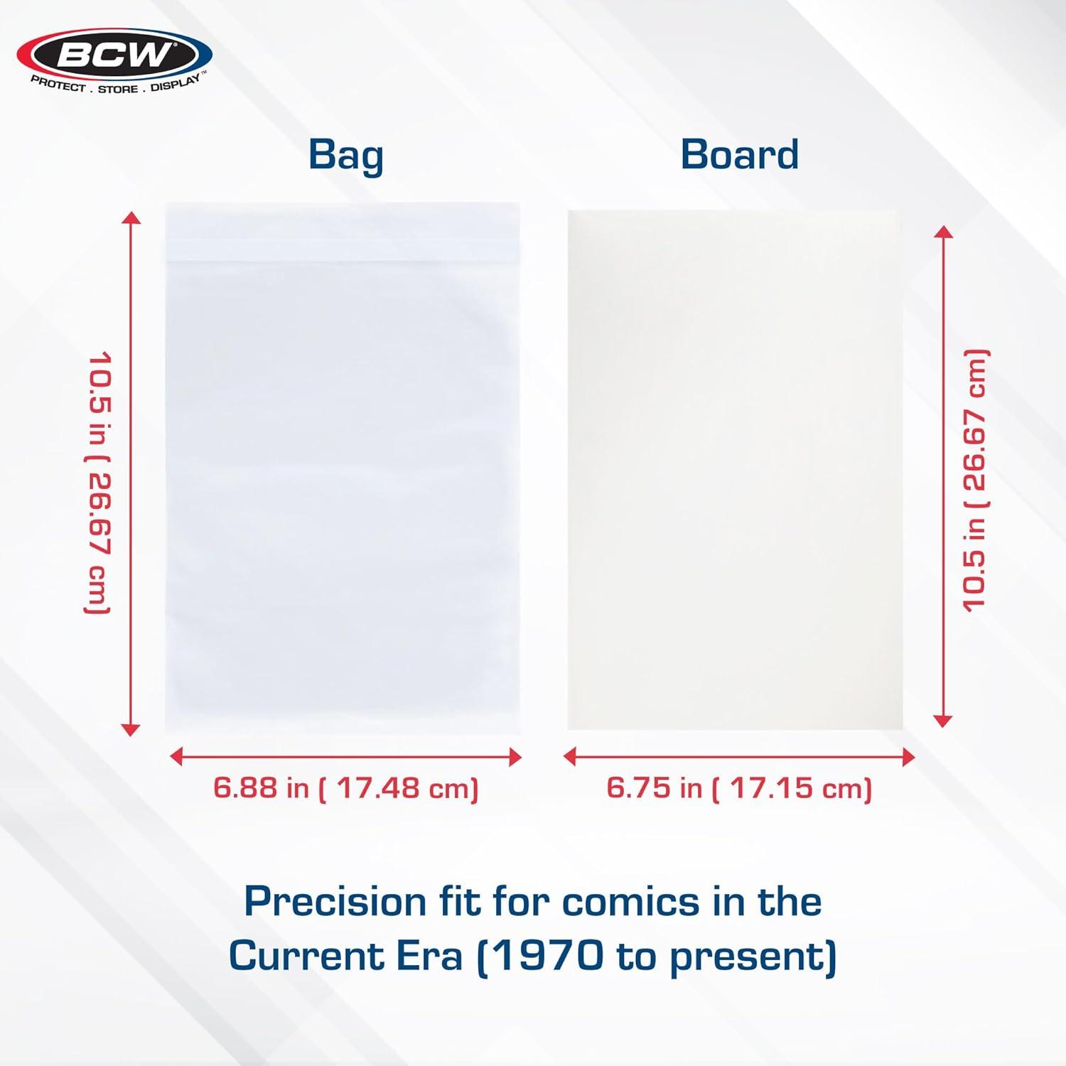 image:imageBCW Resealable Current Comic Book Combo Pack 100 Pack for AcidFree Backing Boards amp Resealable Bags Comic Book Storage amp Protection Fits Current Comics Archival Quality Standard 688x105200 Pack