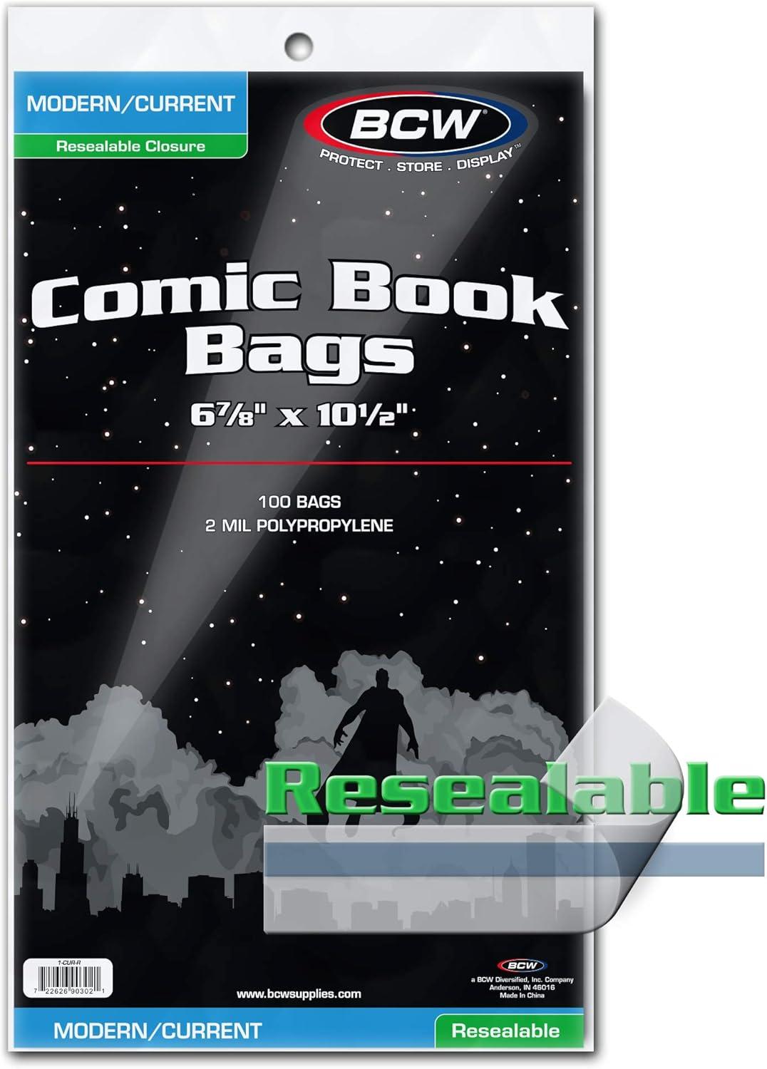 image:imageBCW Resealable CurrentModern Comic Bags 100 ct AcidFree Modern Comic Bags for Current Issues Exterior 6 78 x 10 12 inches Crystal Clear Protection for Your Comic Collection100 Pack