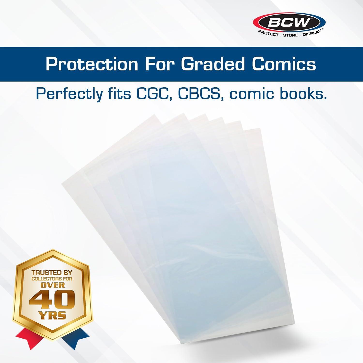 image:imageBCW Resealable Graded Comic Book Bags 100 Count Each AcidFree Storage Solution for Comic Collectors Protection and Display for Comic Books 9x14
