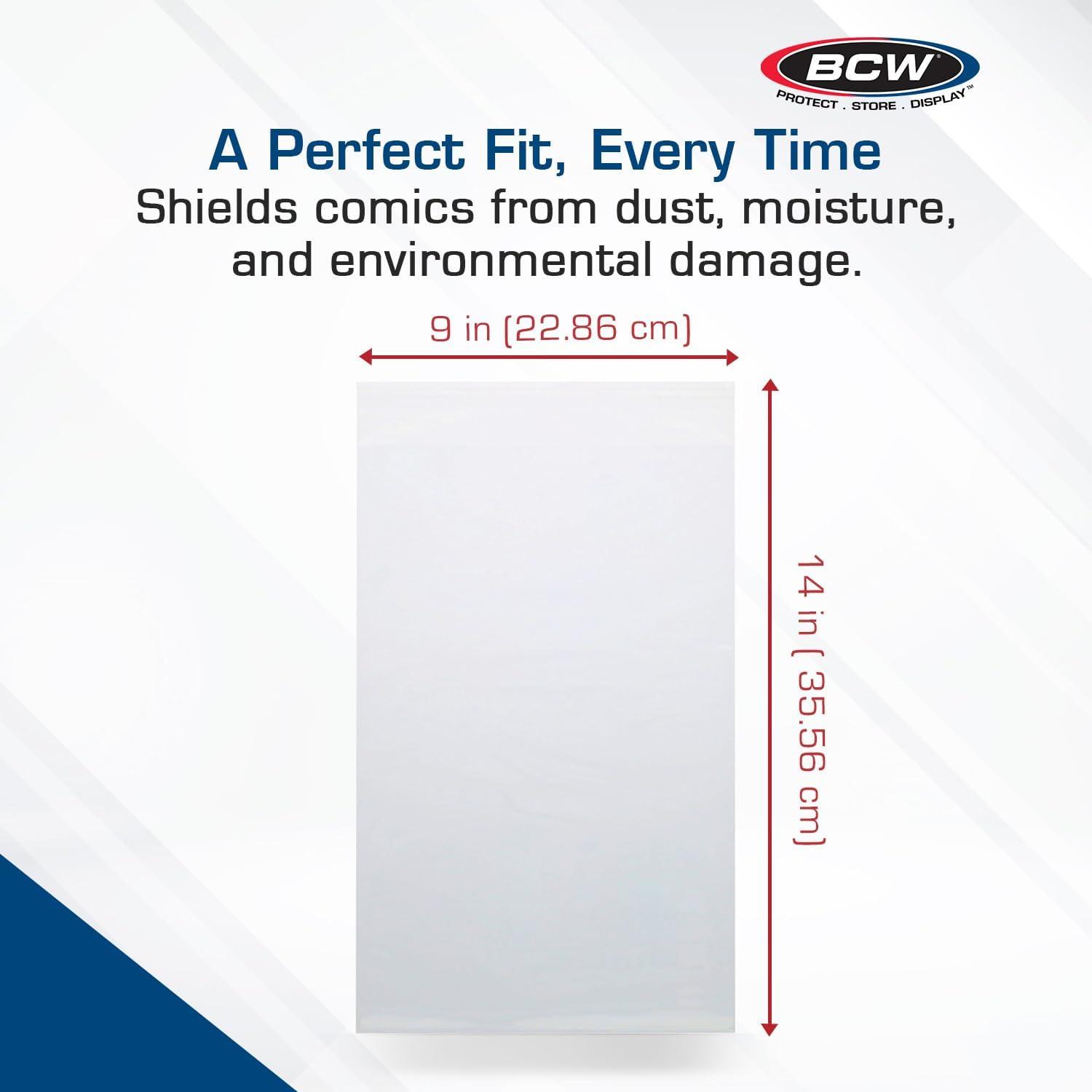 image:imageBCW Resealable Graded Comic Book Bags 100 Count Each AcidFree Storage Solution for Comic Collectors Protection and Display for Comic Books 9x14