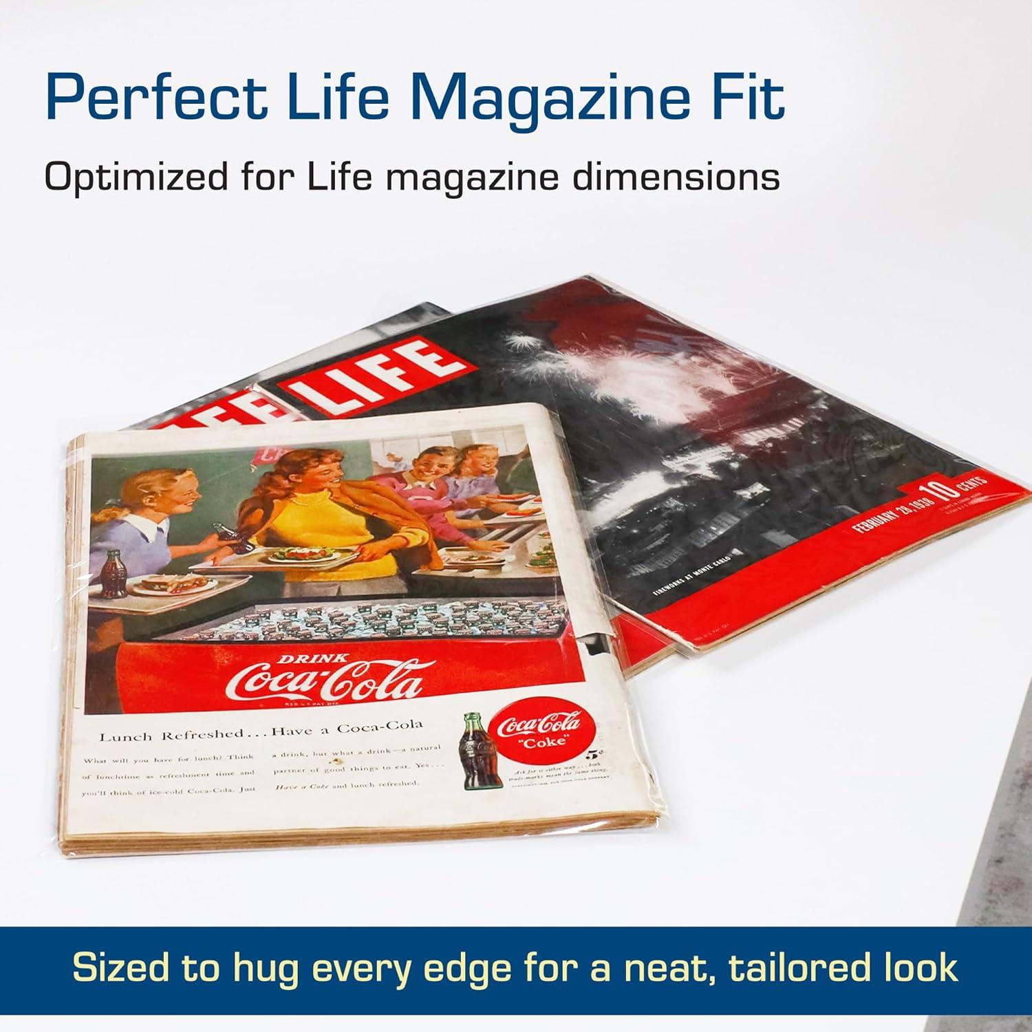 image:imageBCW Resealable Life Magazine Bags 200 Pack Crystal Clear Polypropylene Archival Quality Store Collectible Life Magazines Exterior 11 18 x 14 14200 Pack