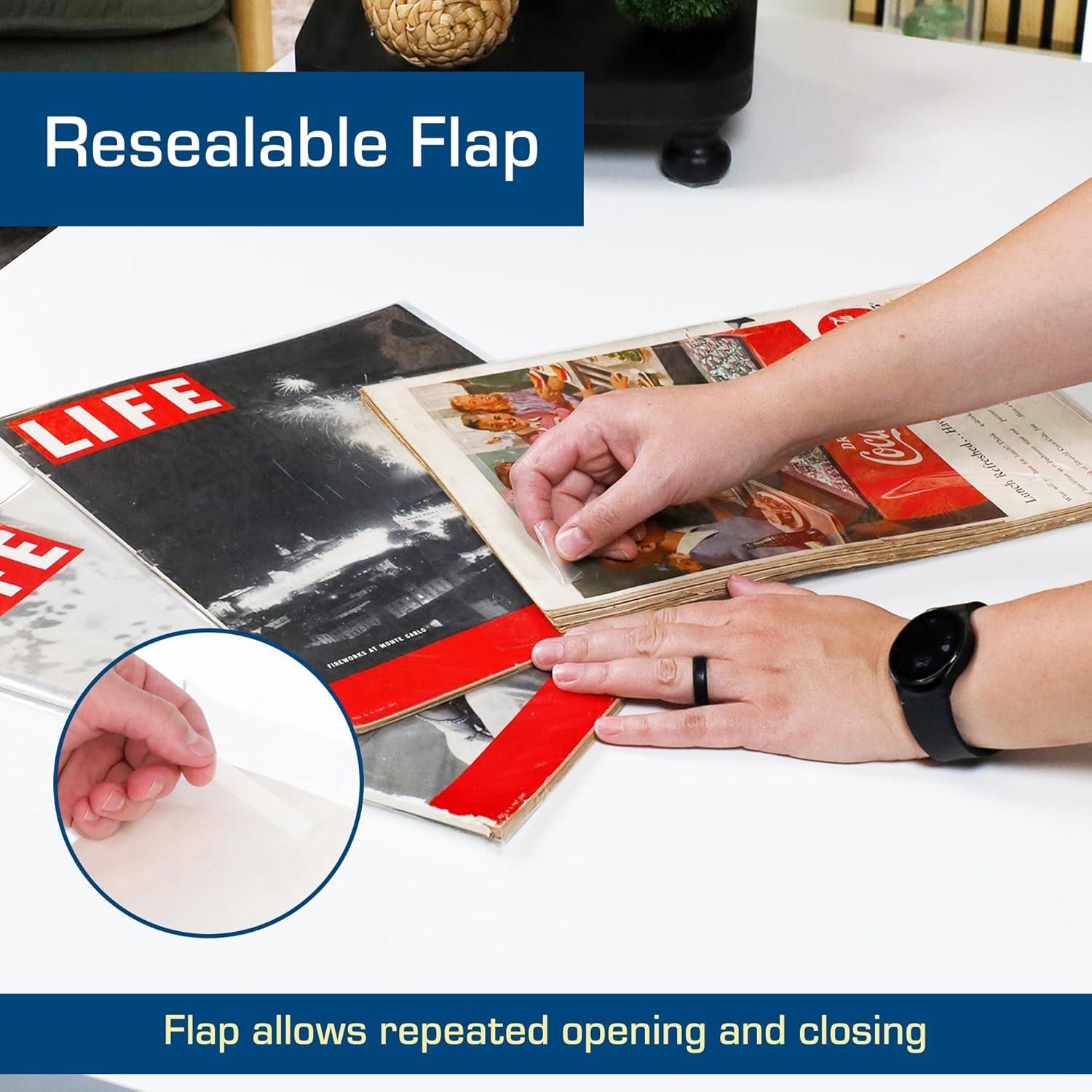 image:imageBCW Resealable Life Magazine Bags 200 Pack Crystal Clear Polypropylene Archival Quality Store Collectible Life Magazines Exterior 11 18 x 14 14200 Pack