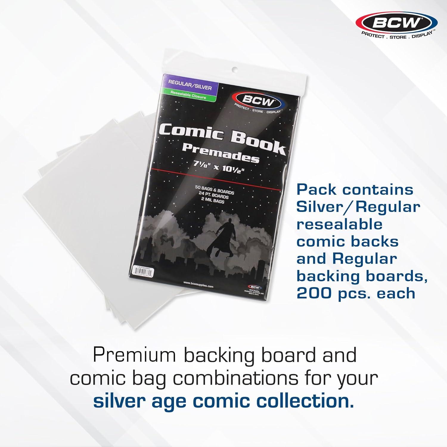 image:imageBCW Resealable SilverRegular Age Comic Backing Boards 200 Count Each AcidFree Storage Solution for Comic Collectors Protection and Display for Comic Books