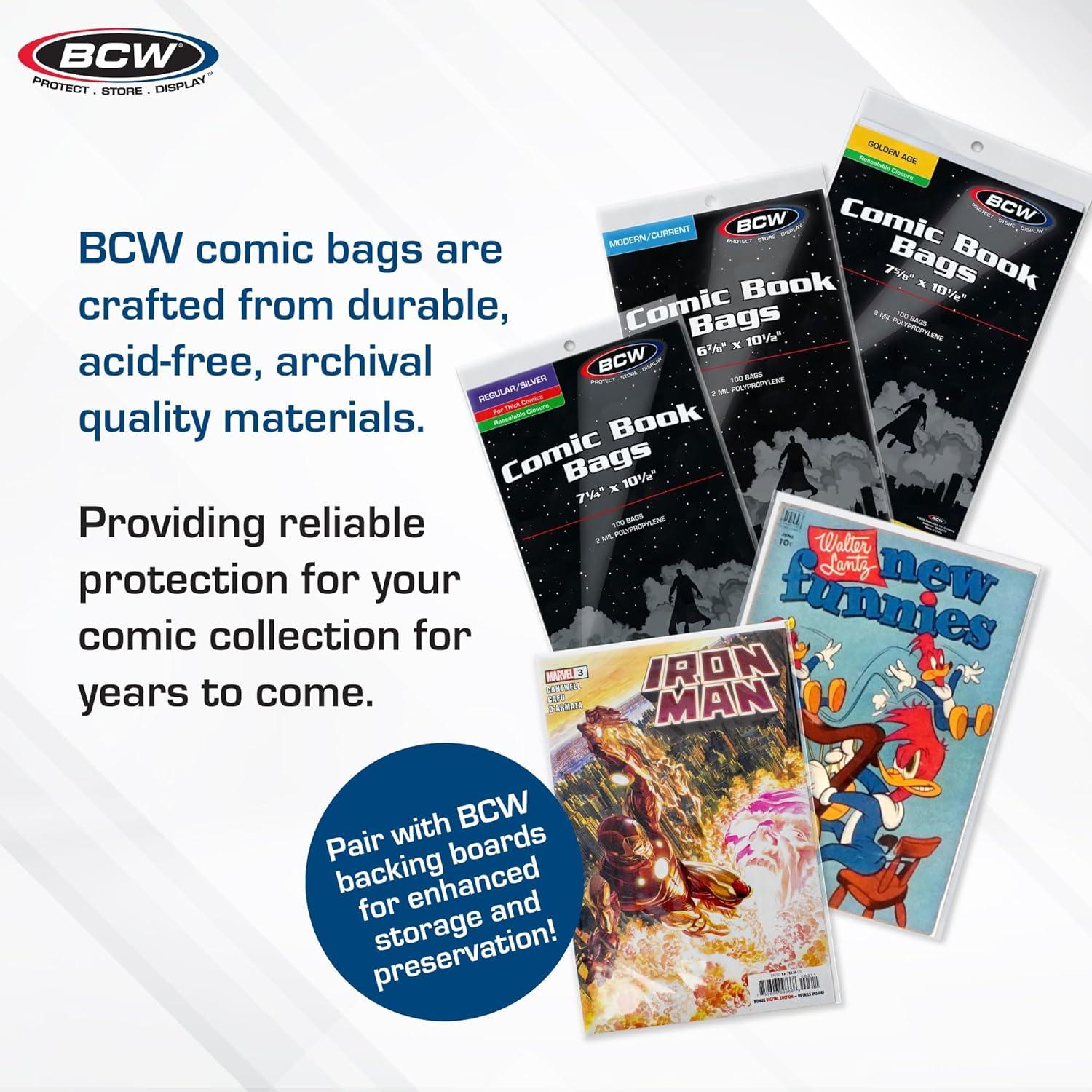 image:imageBCW Resealable Thick Silver Age Comic Bags 200 ct Archival Quality AcidFree Protection for Silver Age Comic Books 7 14 x 10 12 inches Comic Collection Storage Comic Books Bags100 Pack