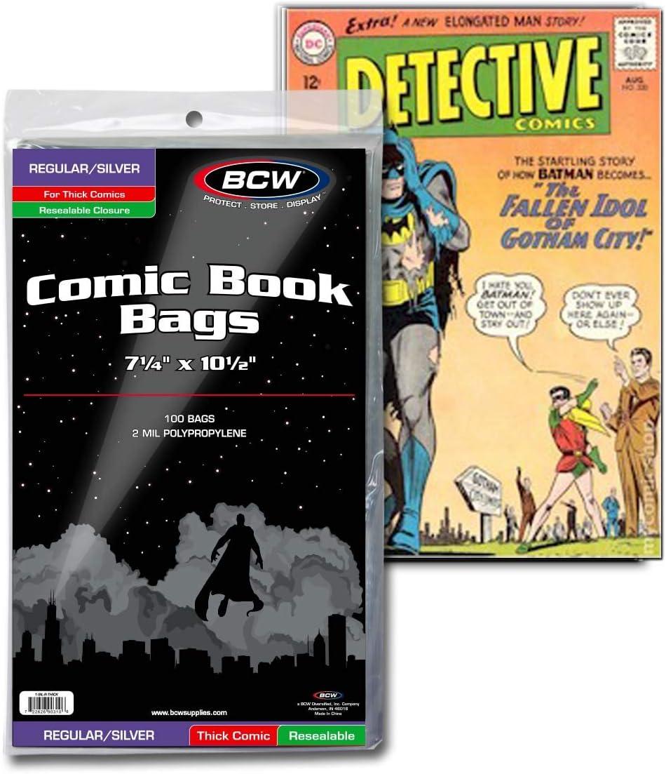 image:imageBCW Resealable Thick Silver Age Comic Bags 200 ct Archival Quality AcidFree Protection for Silver Age Comic Books 7 14 x 10 12 inches Comic Collection Storage Comic Books Bags100 Pack