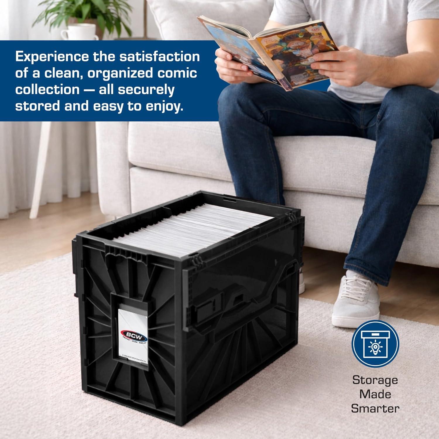image:imageBCW Short Comic Book Bin Holds 150 Comics Stackable Plastic Storage AcidFree Organizer Black 5 PackSingle