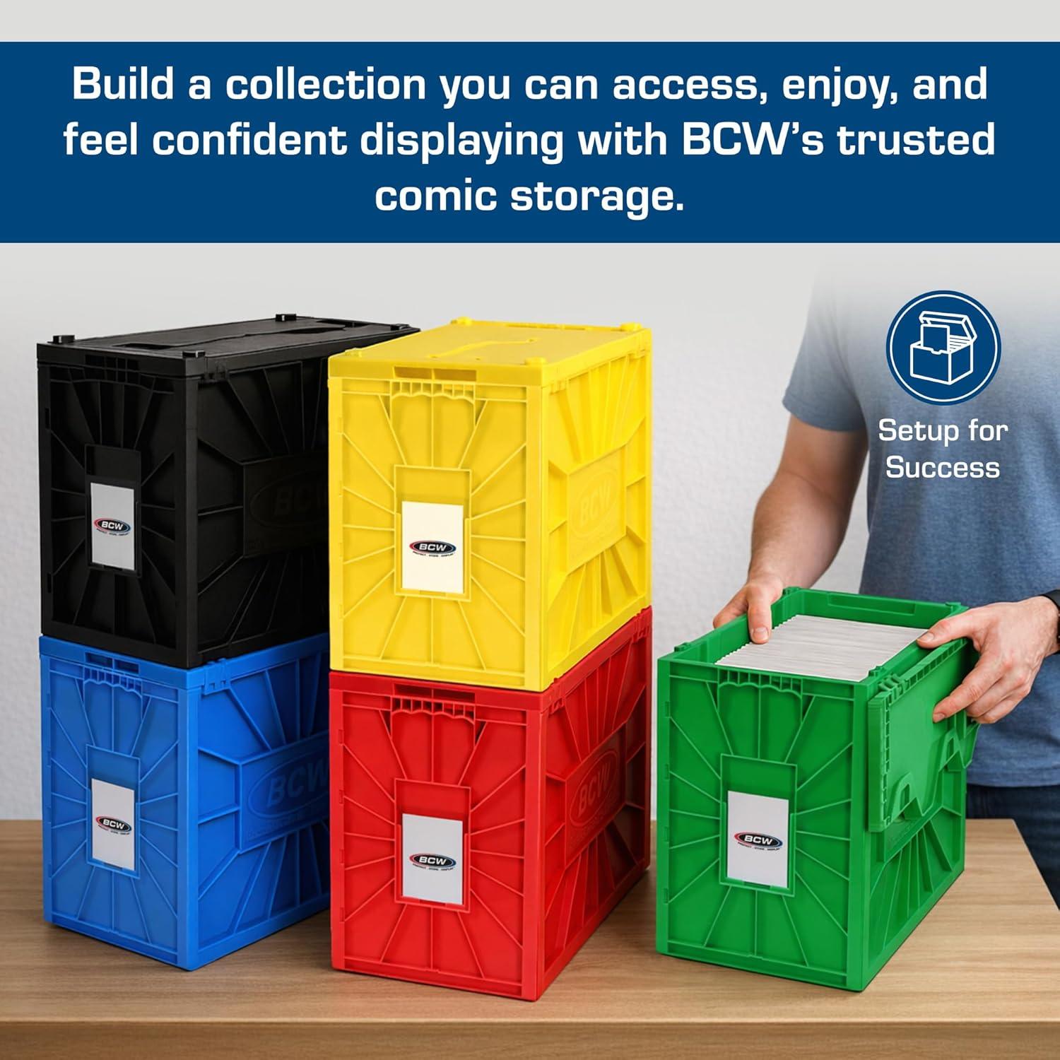 image:imageBCW Short Comic Book Bin Holds 150 Comics Stackable Plastic Storage AcidFree Organizer Black 5 PackSingle