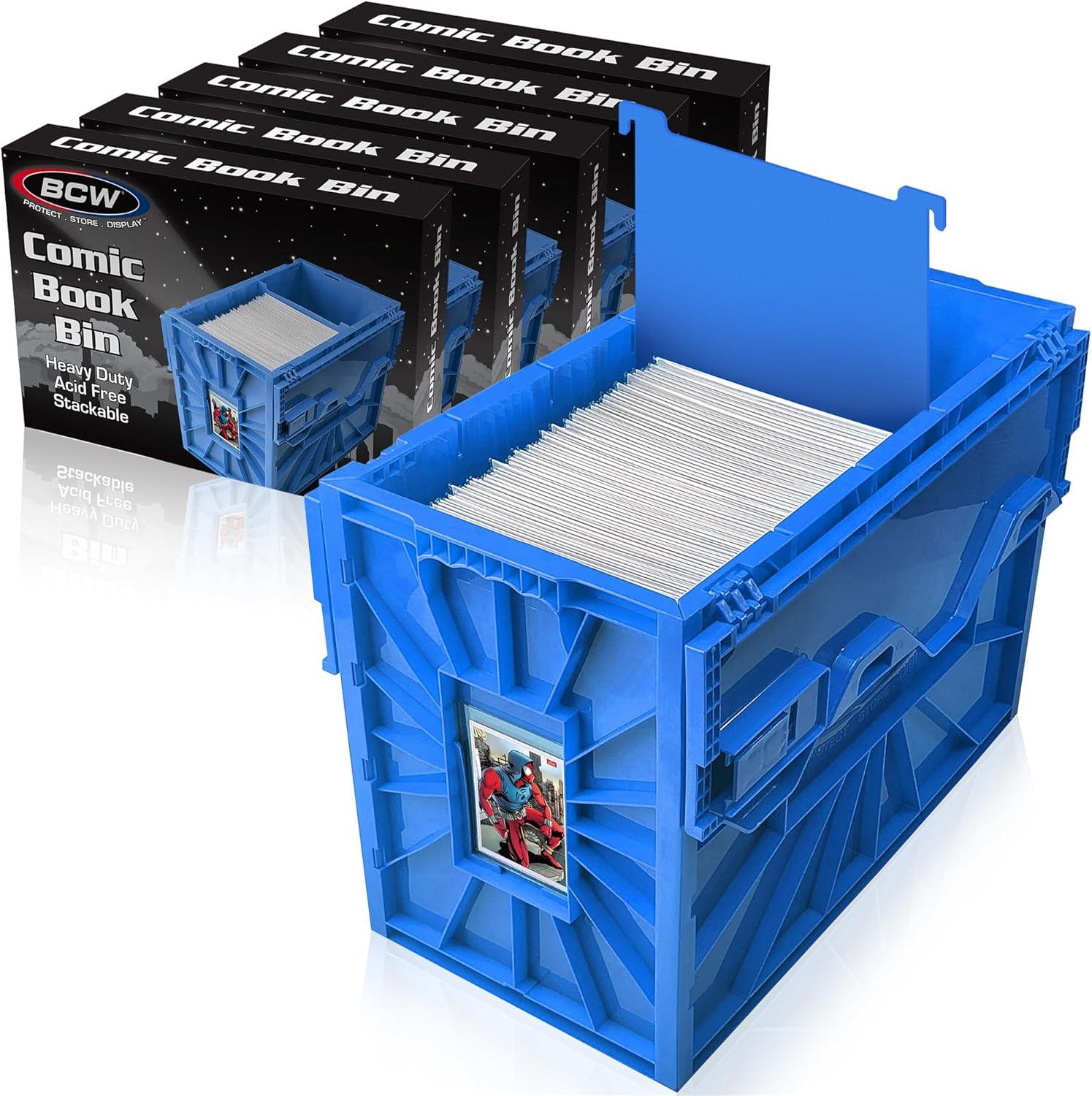 image:imageBCW Short Comic Book Bin Holds 150 Comics Stackable Plastic Storage AcidFree Organizer Blue SingleBlue