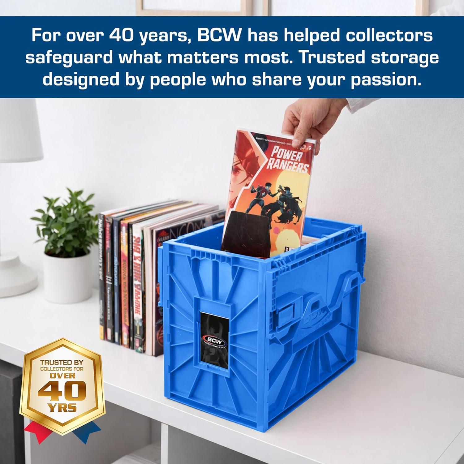 image:imageBCW Short Comic Book Bin Holds 150 Comics Stackable Plastic Storage AcidFree Organizer Blue SingleBlue