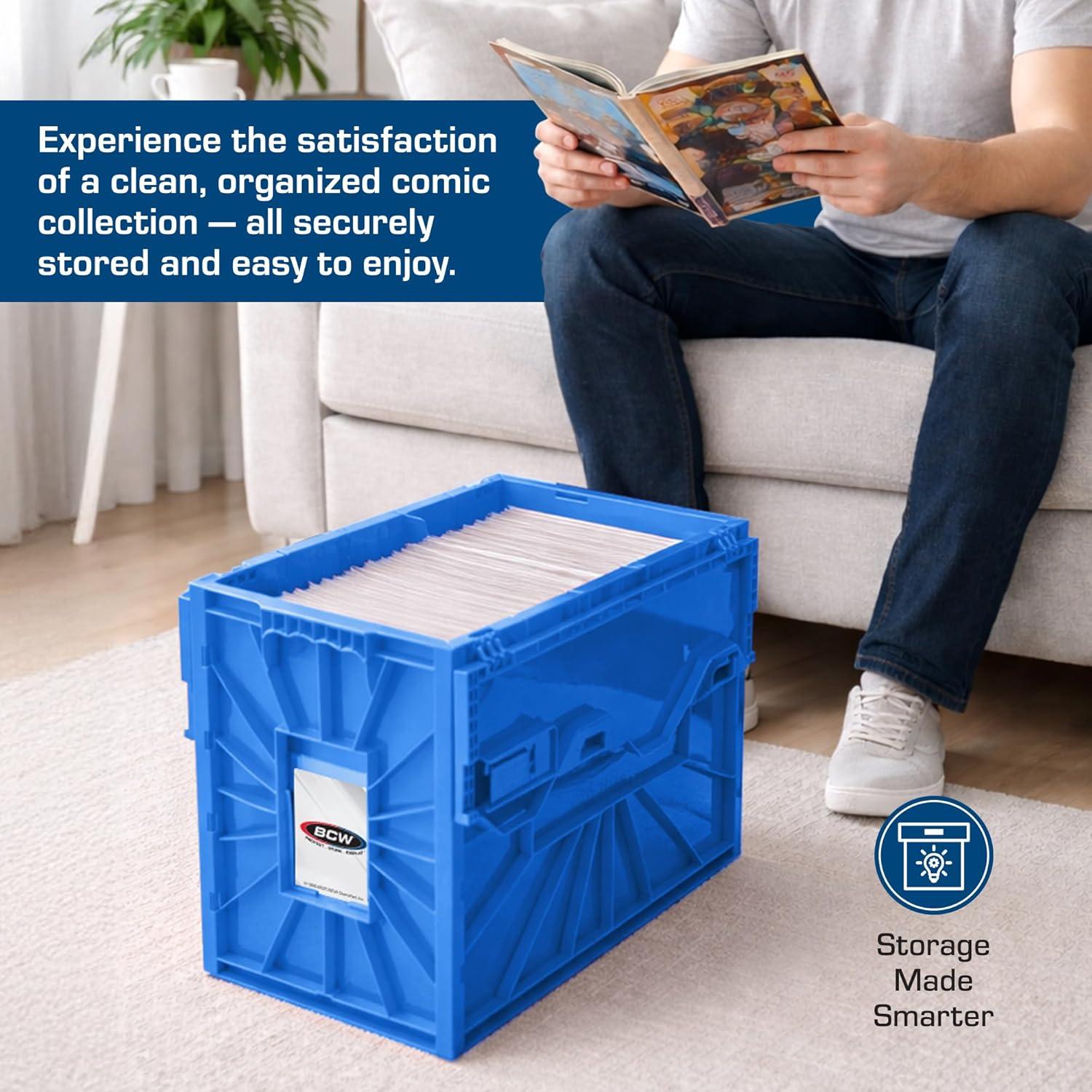 image:imageBCW Short Comic Book Bin Holds 150 Comics Stackable Plastic Storage AcidFree Organizer Blue SingleBlue