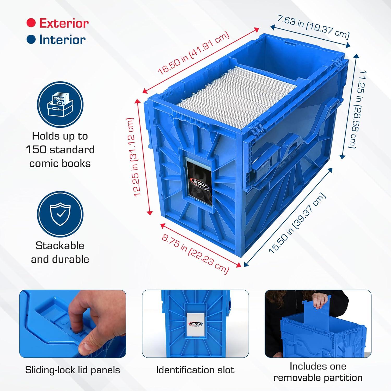 image:imageBCW Short Comic Book Bin Holds 150 Comics Stackable Plastic Storage AcidFree Organizer Blue SingleBlue