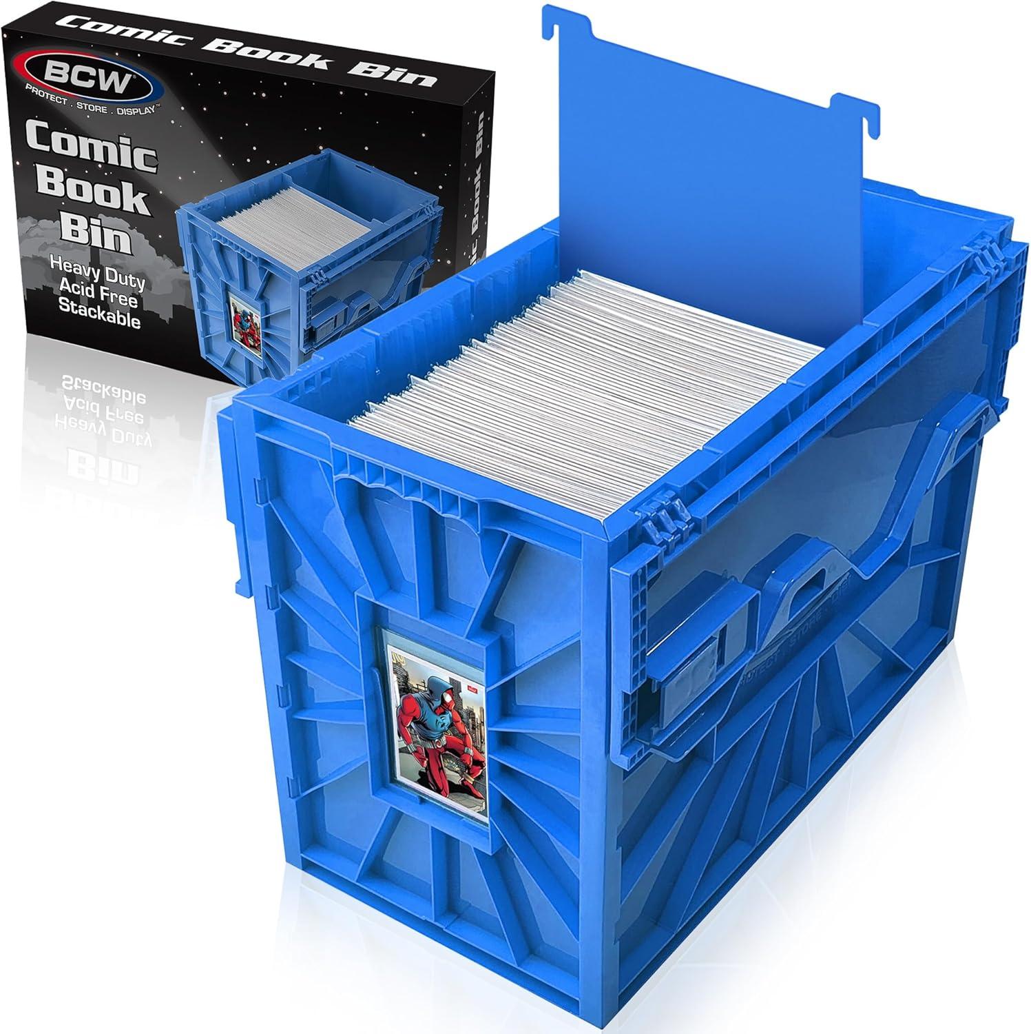 image:imageBCW Short Comic Book Bin Holds 150 Comics Stackable Plastic Storage AcidFree Organizer Blue SingleBlue