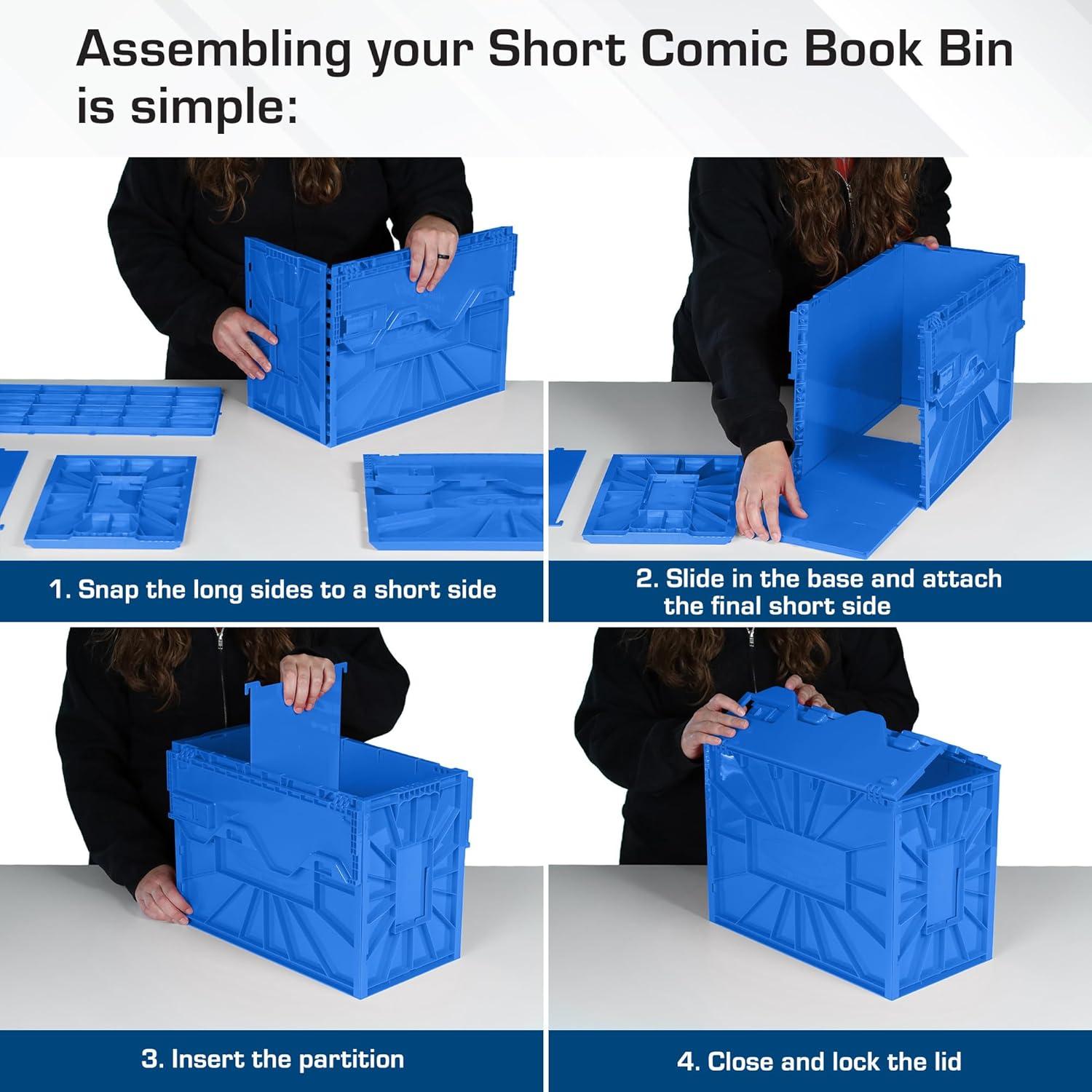 image:imageBCW Short Comic Book Bin Holds 150 Comics Stackable Plastic Storage AcidFree Organizer Blue SingleBlue