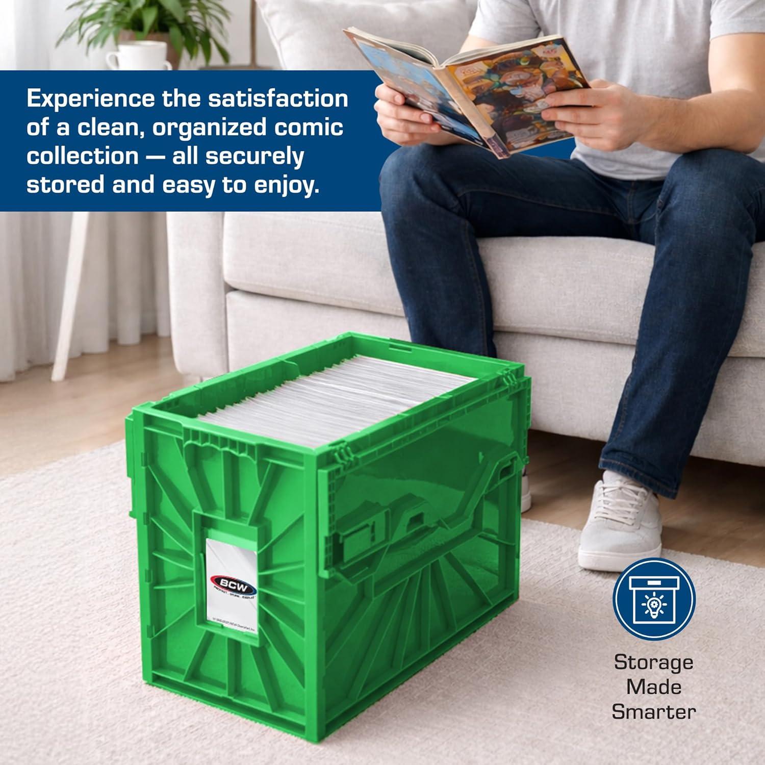 image:imageBCW Short Comic Book Bin Holds 150 Comics Stackable Plastic Storage AcidFree Organizer Green Single5 Pack