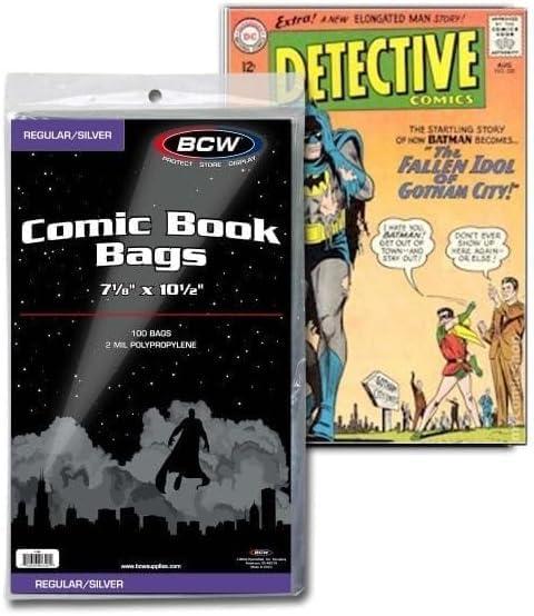 image:imageBCW Silver Age Comic Bags 200 Pack AcidFree Archival Comic Book Bags for Silver Age Comics Crystal Clear BCW Comic Book Bags for Collection Storage500 Pack