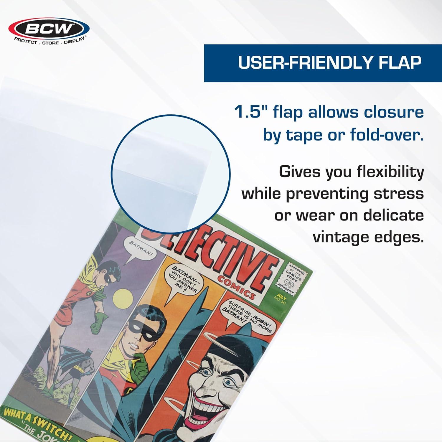 image:imageBCW Silver Age Comic Mylar Archival Bags 4 MIL Archival Polyester Mylar Comic Book Bags Fits Silver Age Comics 25 Pack 15 FoldOver Flap4 Mil