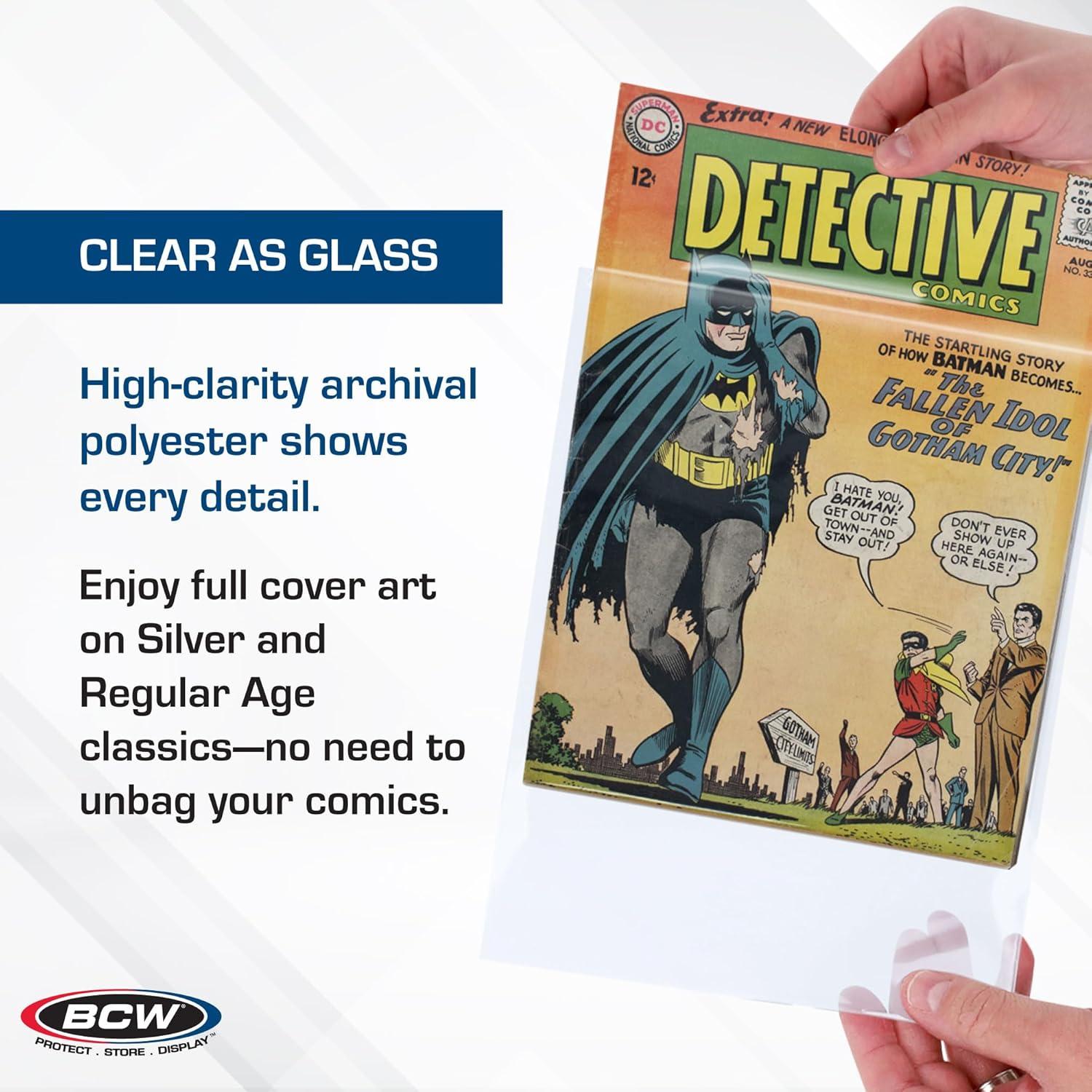 image:imageBCW Silver Age Comic Mylar Archival Bags 4 MIL Archival Polyester Mylar Comic Book Bags Fits Silver Age Comics 25 Pack 15 FoldOver Flap4 Mil