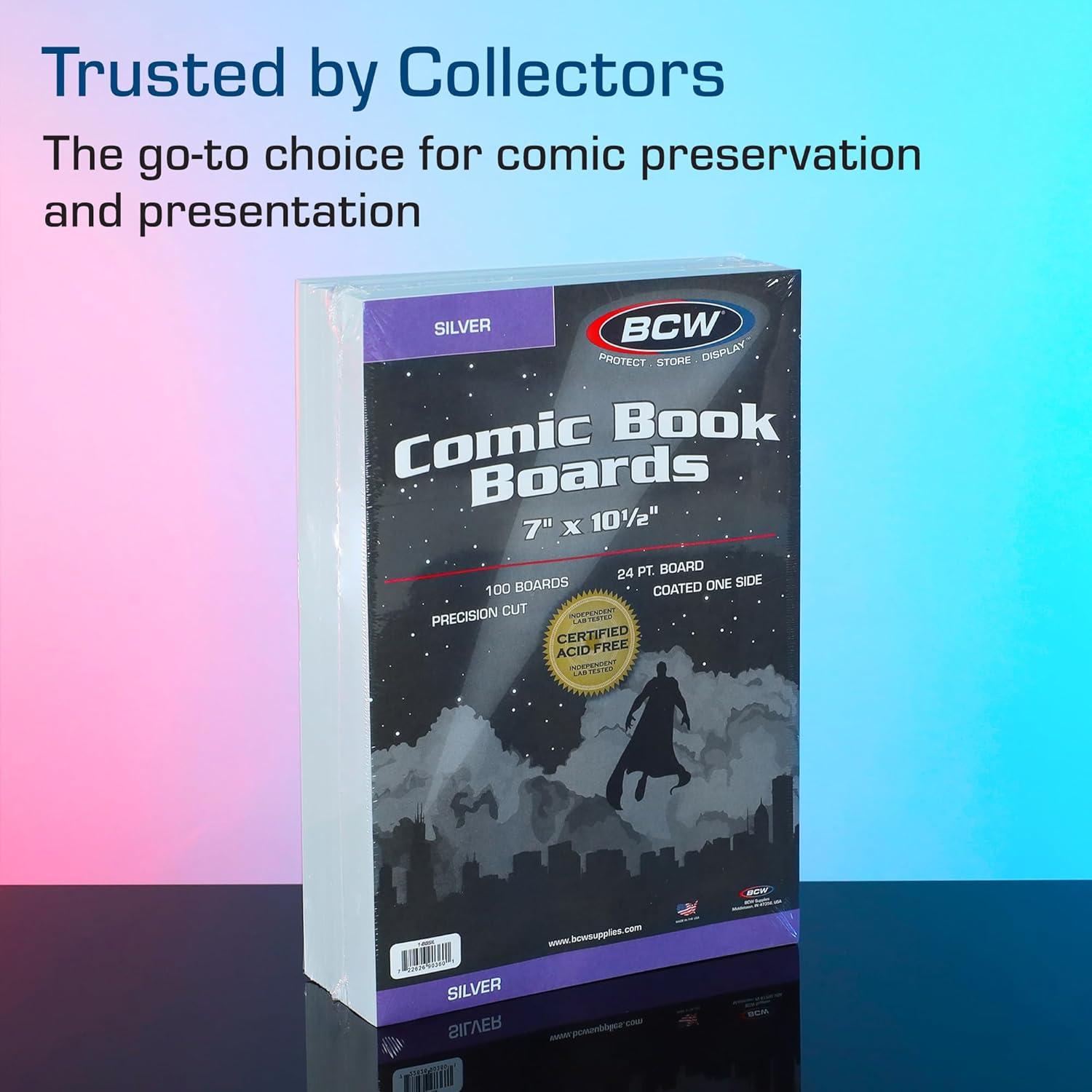 image:imageBCW Silver Comic Book Backing Boards 7 x 105 200 Pack Certified AcidFree Comic Book Boards for Fabric Storage amp Silver Age Comic