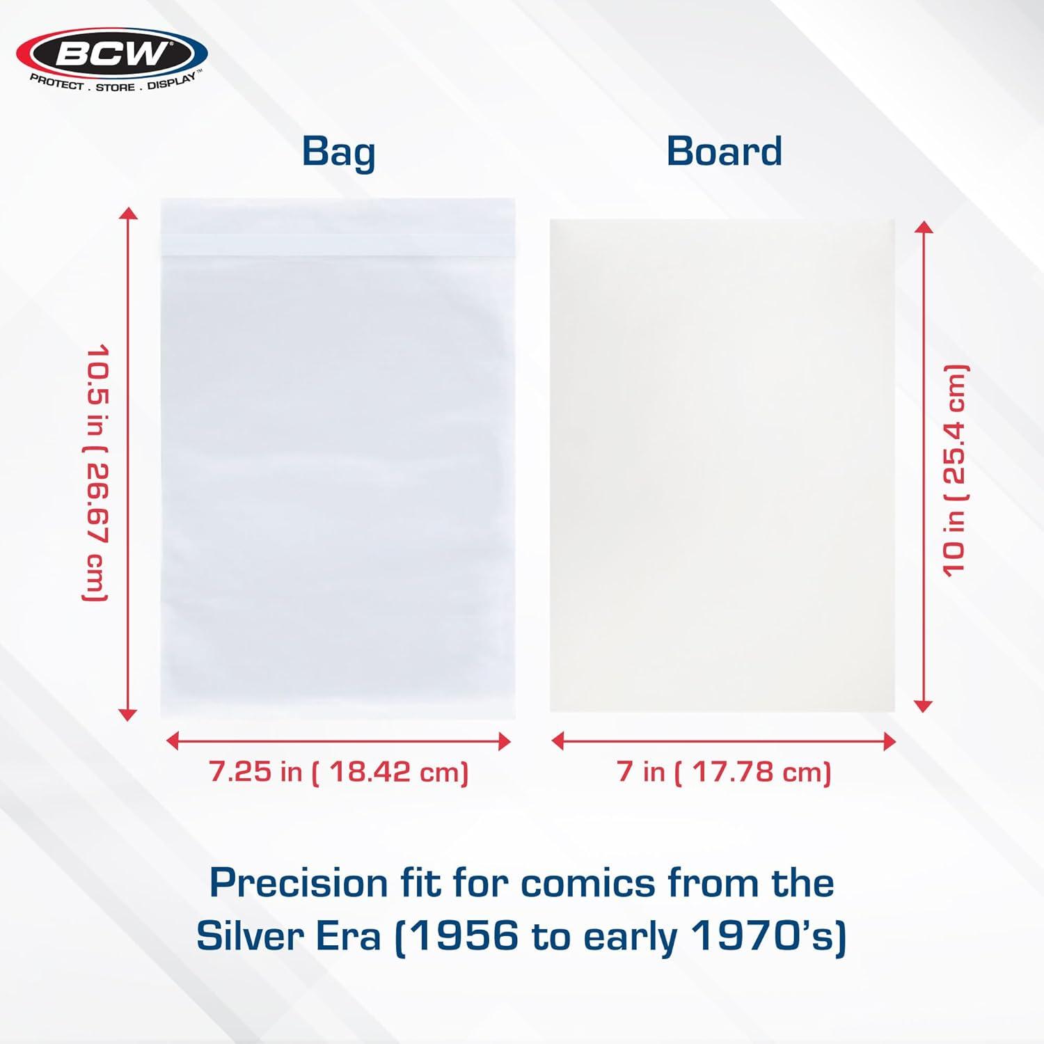 image:imageBCW Thick Resealable SilverRegular Comic Bags amp BCW Silver Comic Backing Boards AcidFree Storage for Comics Comic Book Sleeves and Boards 100 Bags amp 100 Boards