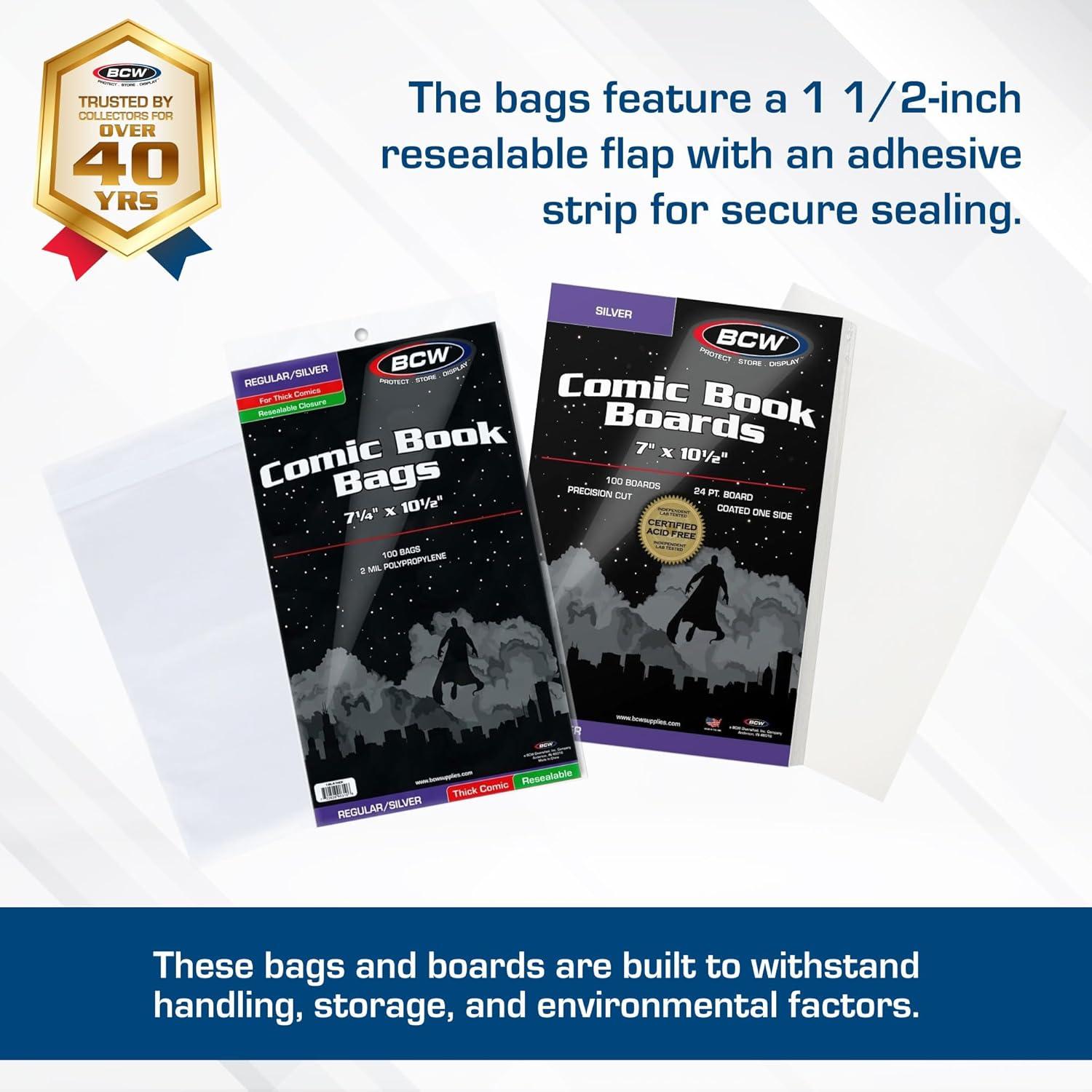 image:imageBCW Thick Resealable SilverRegular Comic Bags amp BCW Silver Comic Backing Boards AcidFree Storage for Comics Comic Book Sleeves and Boards 200 Bags amp 200 Boards