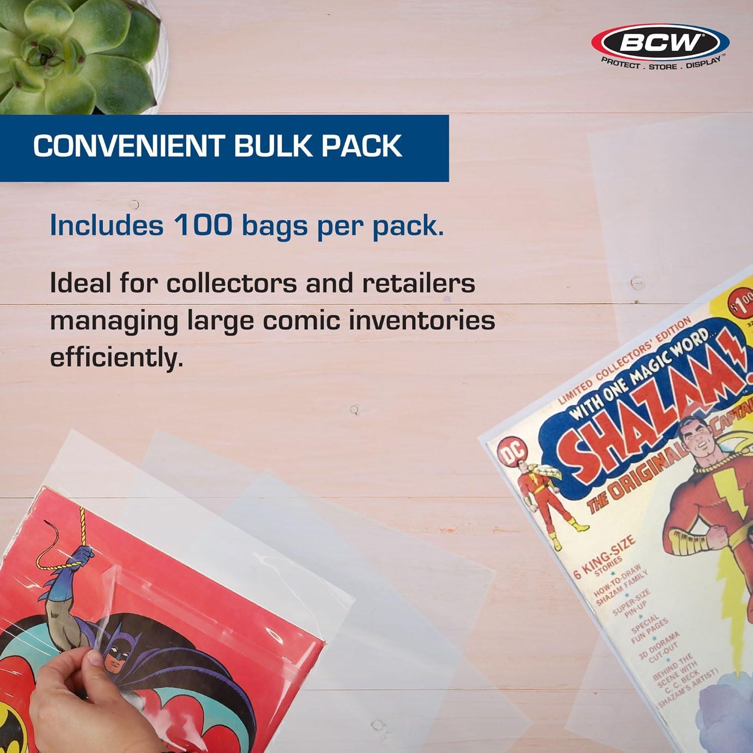 image:imageBCW Treasury Comic Bags 100 Pack ArchivalQuality AcidFree Polypropylene Sleeves for Storing Treasury Comics Crystal Clear Comic Book Storage 105 x 135 InchesResealable