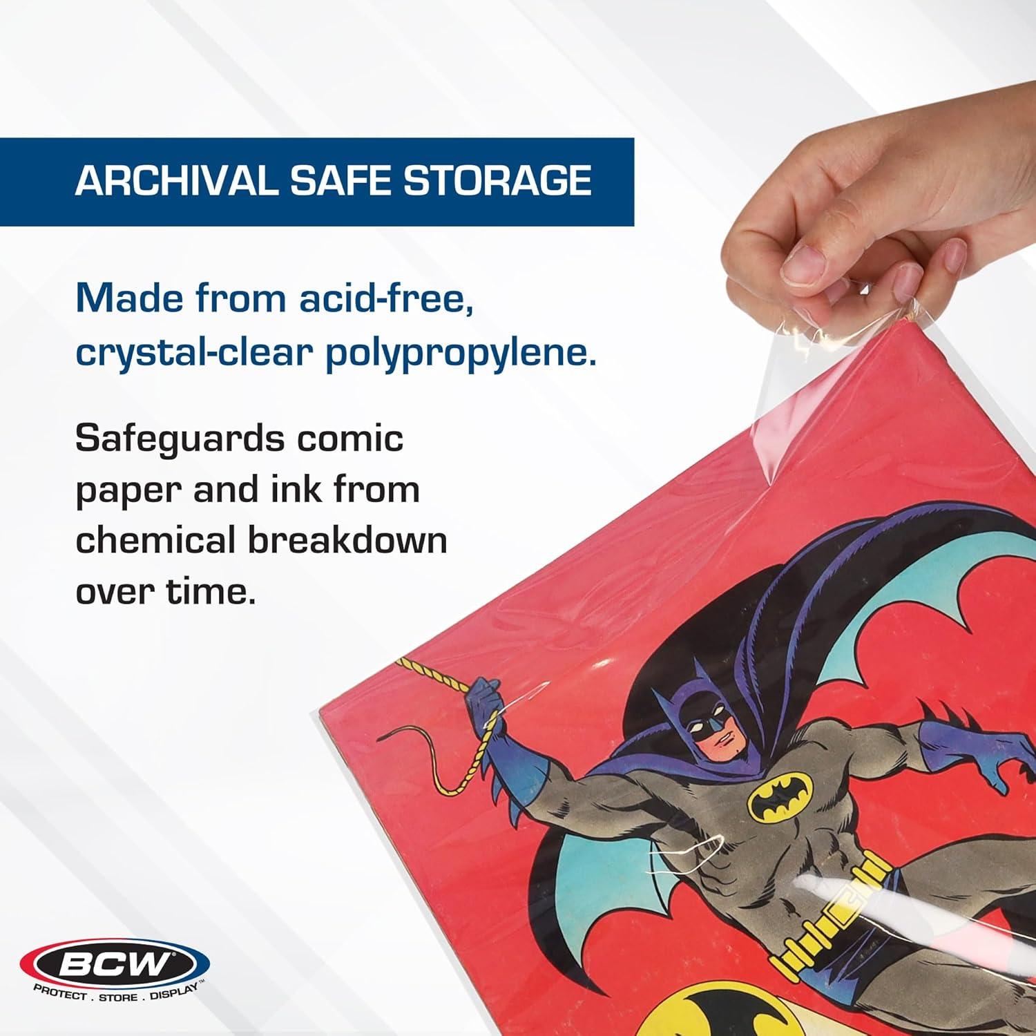 image:imageBCW Treasury Comic Bags 100 Pack ArchivalQuality AcidFree Polypropylene Sleeves for Storing Treasury Comics Crystal Clear Comic Book Storage 105 x 135 InchesResealable