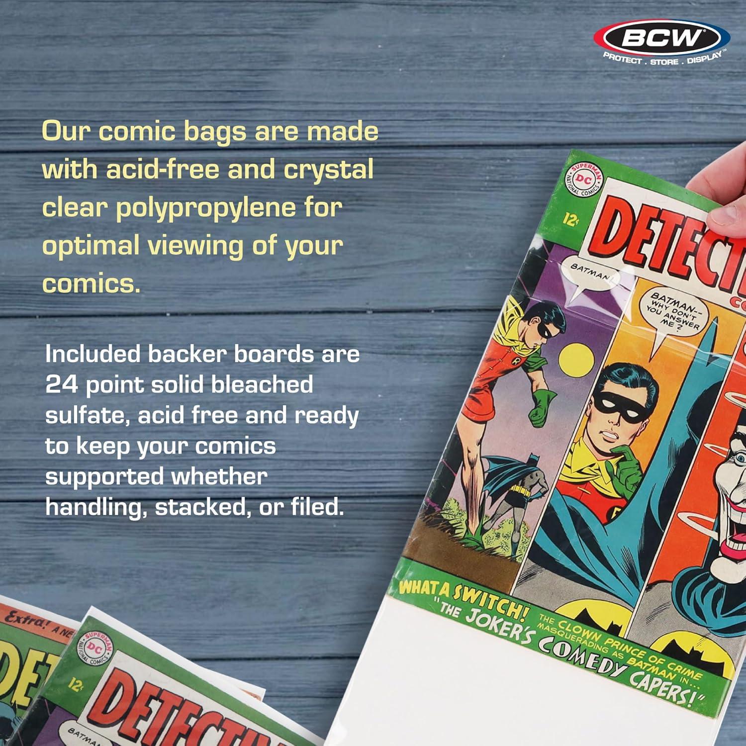 image:imagePremium Silver Age Comic Premade Bags with Backer Boards 7 x 10 PreLoaded amp Archival Comic Sleeves and Boards Crystal Clear Storage for Collectors NonResealable 50 Pack50 Pack