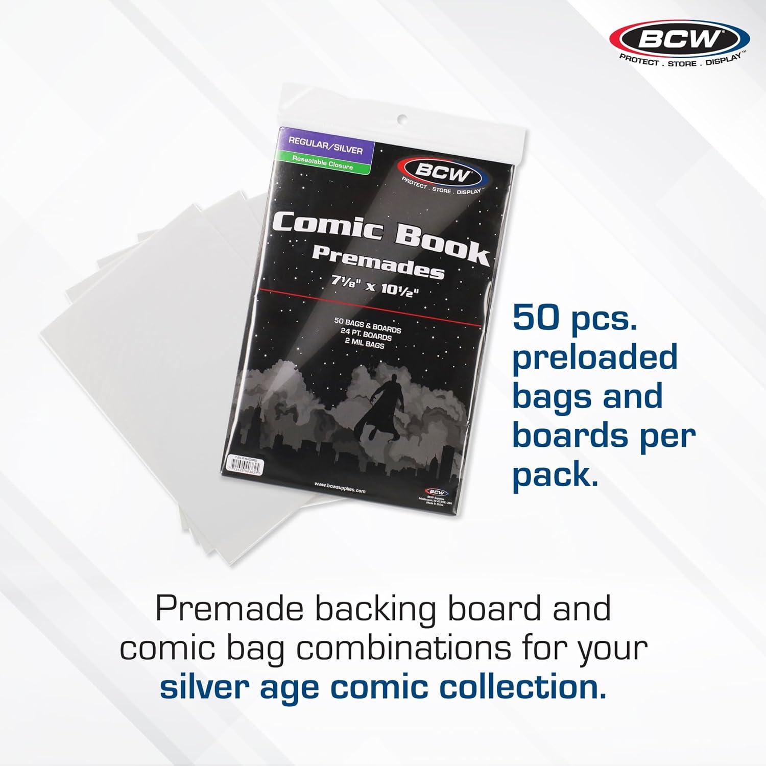 image:imagePremium Silver Age Comic Premade Resealable Bags with Backer Boards 7 x 10 PreLoaded amp Archival Comic Sleeves and Boards Crystal Clear Storage for Collectors 50 Pack50 Pack