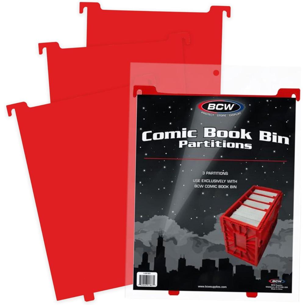 image:imageBCW Comic Bin Partitions  Exclusive Organizer for Short and Long Comic Book Bins  Notched Tabbed and Structurally Supportive Dividers Green 3 PackRed
