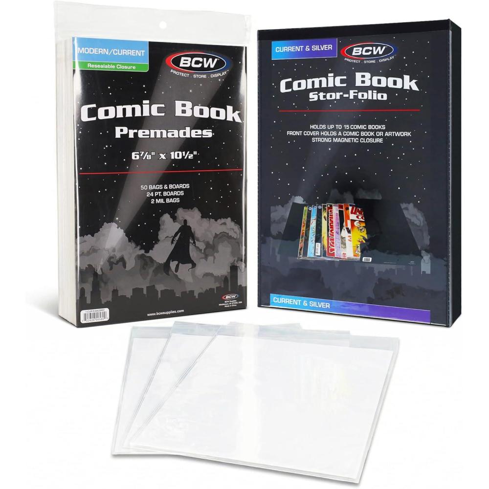 image:imageBCW Comic Book StorFolio Kit  Includes Magnetic Comic StorFolio  50 Current Premade Resealable Comic Book Bags and Boards  Comic Book Carrying Case amp Storage OrganizerCurrent