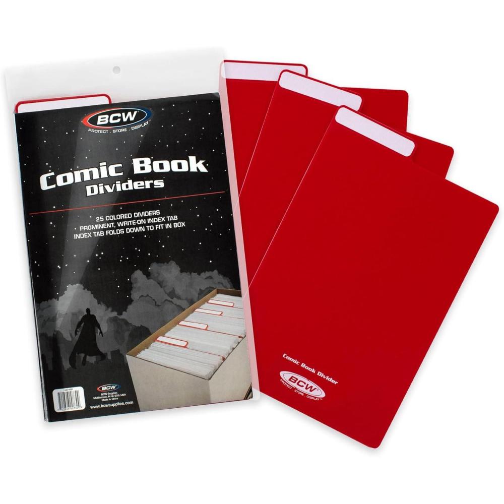 image:imageBCW Comic Dividers  25 Pack  Archival Polyethylene Plastic Dividers  Organize Comics Efficiently in Storage Boxes  WriteOn Index Tab RedRed