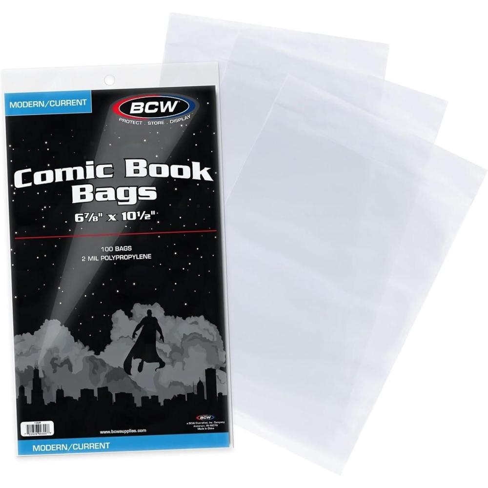 image:imageBCW Current Comic Bags 200 Pack  AcidFree BCW Comic Book Bags for Modern Comics  Crystal Clear Comic Book Sleeve Protection  6 78 x 10 12100 Pack