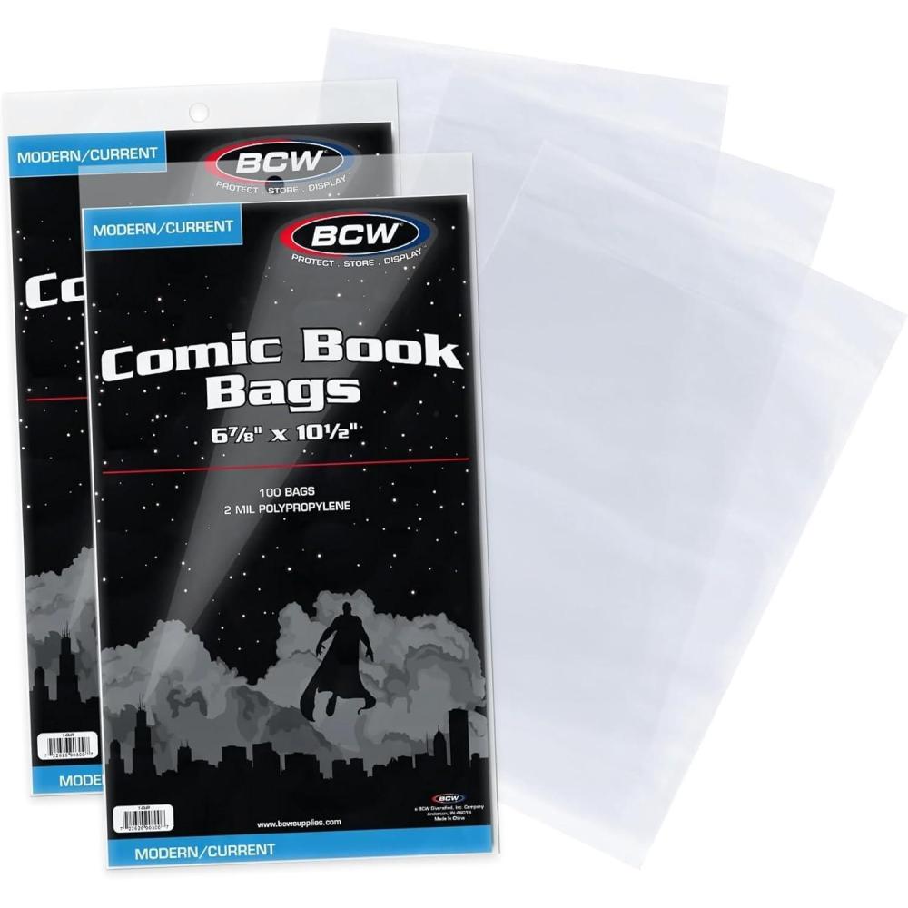 image:imageBCW Current Comic Bags 200 Pack AcidFree BCW Comic Book Bags for Modern Comics Crystal Clear Comic Book Sleeve Protection 6 78 x 10 12200 Pack