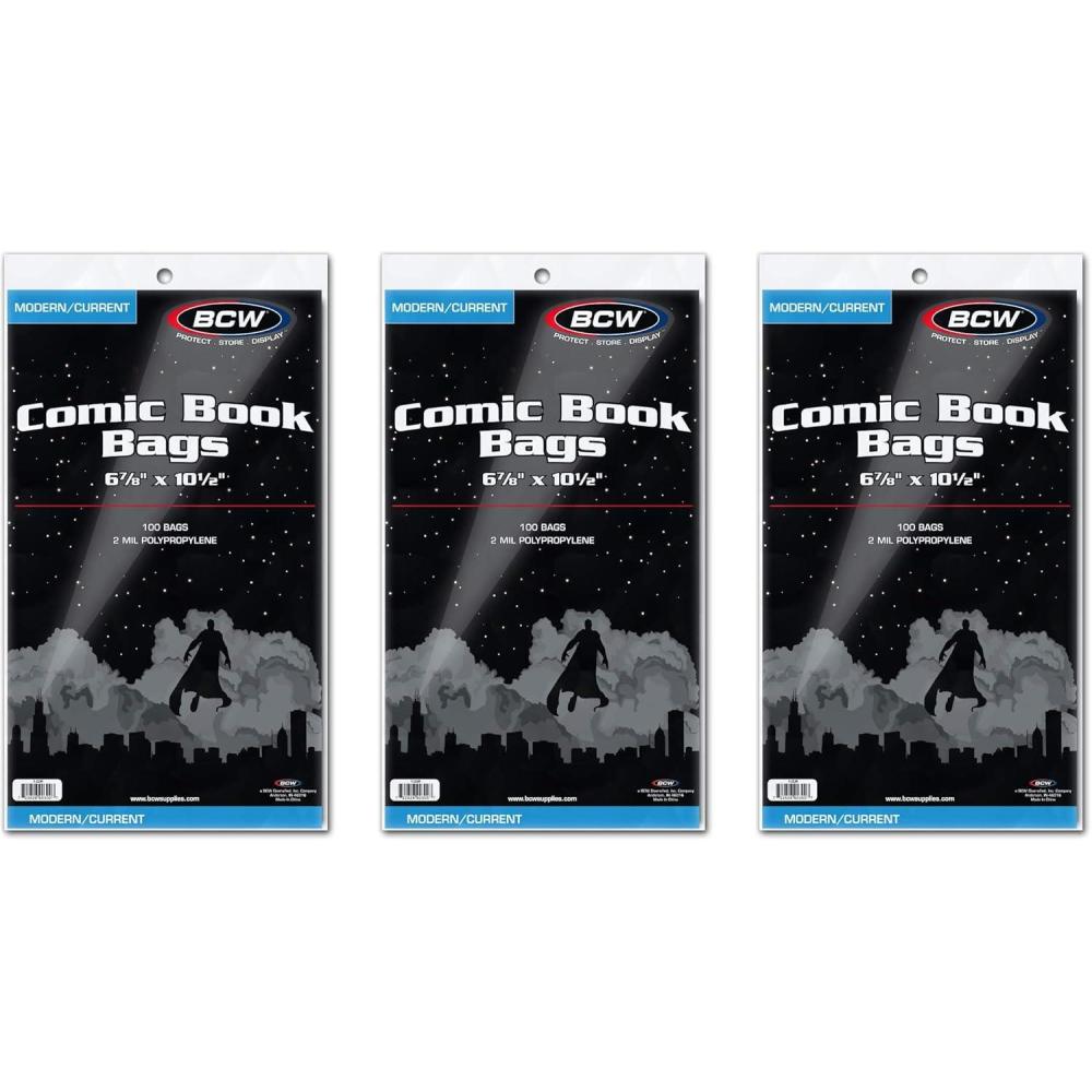 image:imageBCW Current Comic Bags 200 Pack AcidFree BCW Comic Book Bags for Modern Comics Crystal Clear Comic Book Sleeve Protection 6 78 x 10 12300 Pack