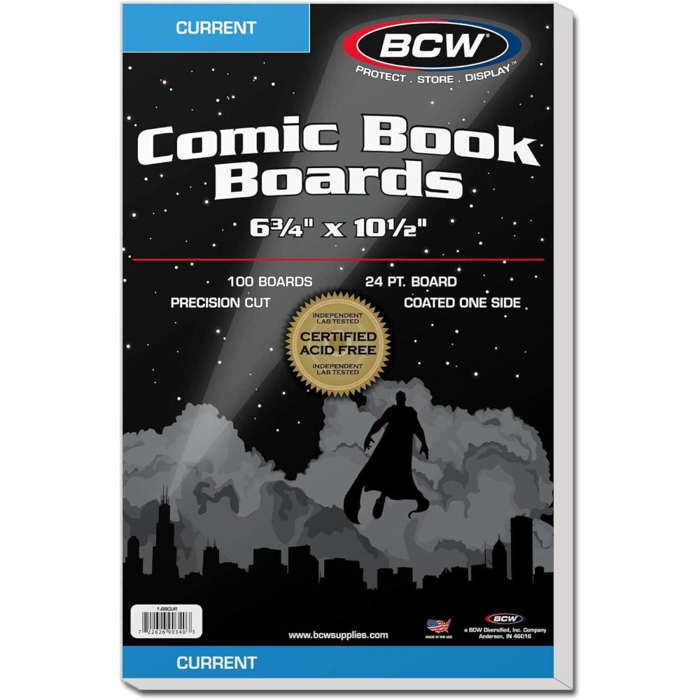 image:imageBCW Current Comic Book Backing Boards 300 Pack 24 pt Coated Buffered with 3 Calcium Carbonate Precision Cut for Current Comic Bags LongTerm Comic Book Storage