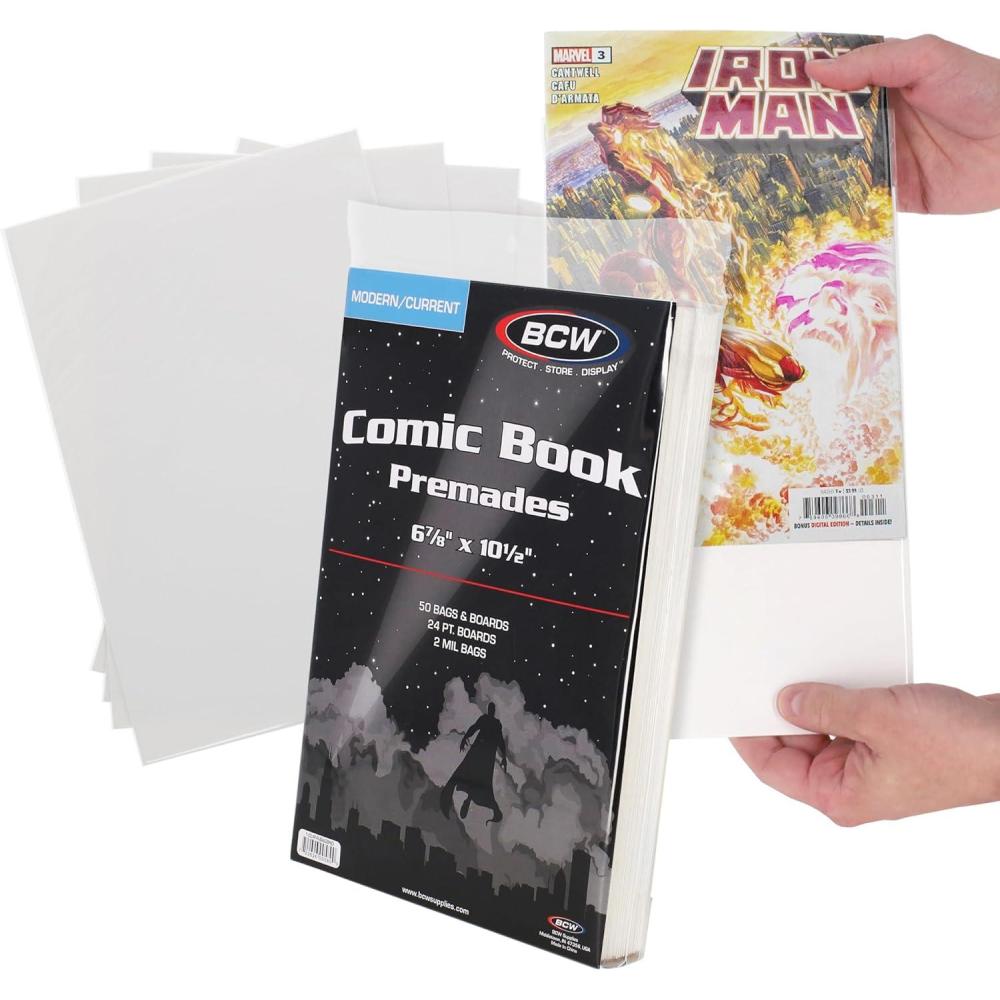 image:imageBCW Current Premade Comic Bags amp Boards  Preloaded Sleeves amp Backer Boards for Modern Comics 100 Pack NonResealable100 Pack