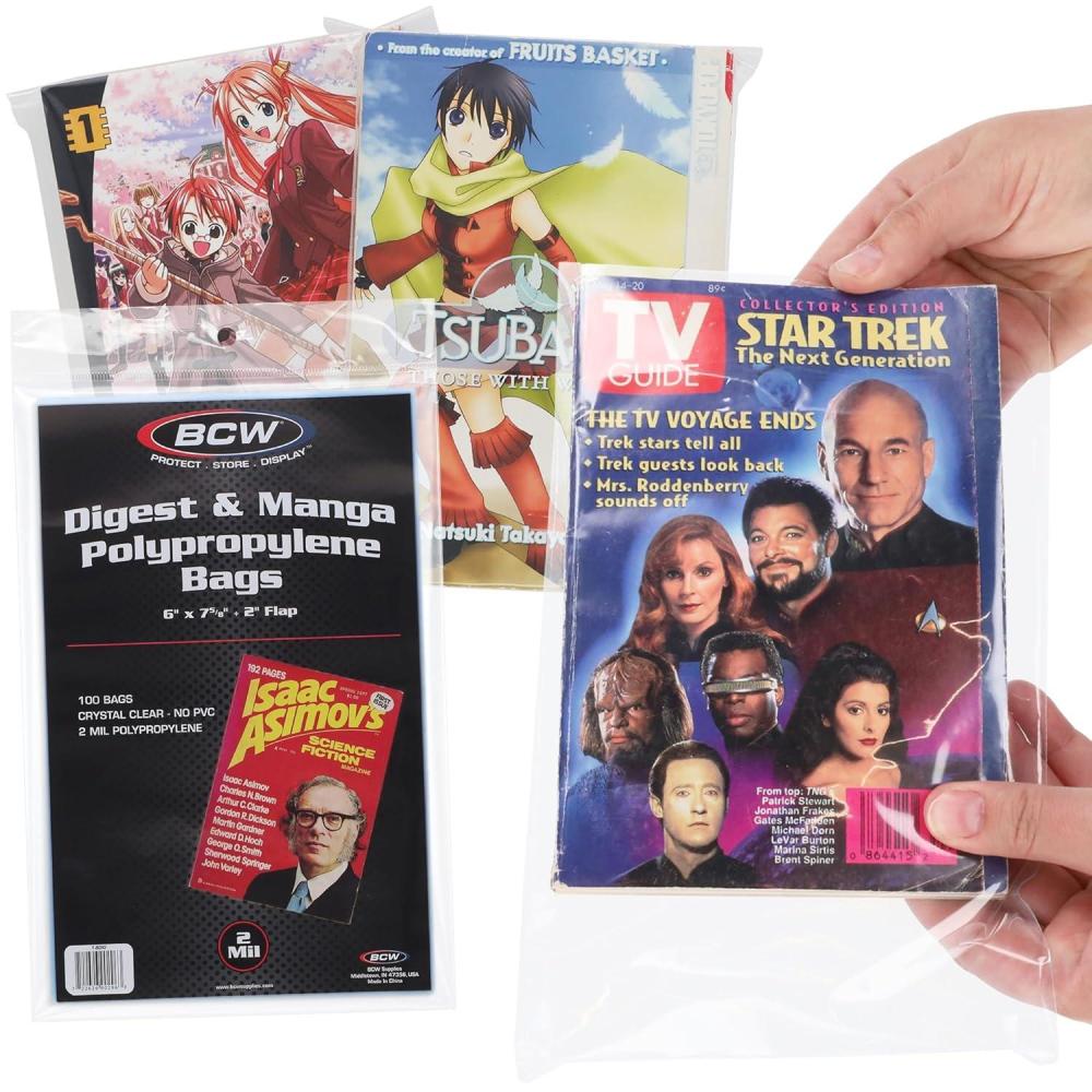 image:imageBCW Digest amp Manga Polypropylene Bags 100 Pack Clear AcidFree Manga amp Digest Book Protector Bags with FoldOver Flap ArchivalSafe Storage for Manga amp Readers Digest