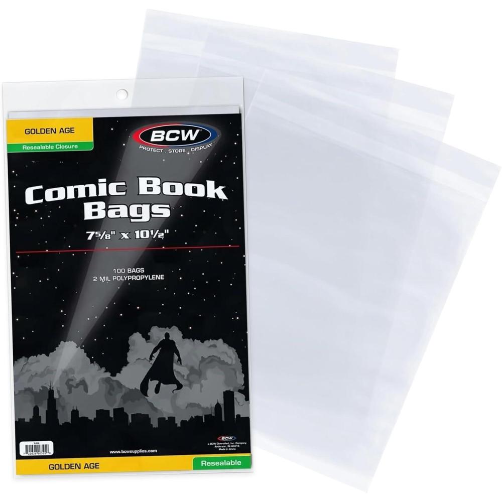 image:imageBCW Golden Age Comic Bags  100 ct  Crystal Clear AcidFree Protection Polypropylene Sleeves  Comic Bags for Secure Storage of Standard Golden Comics Collection